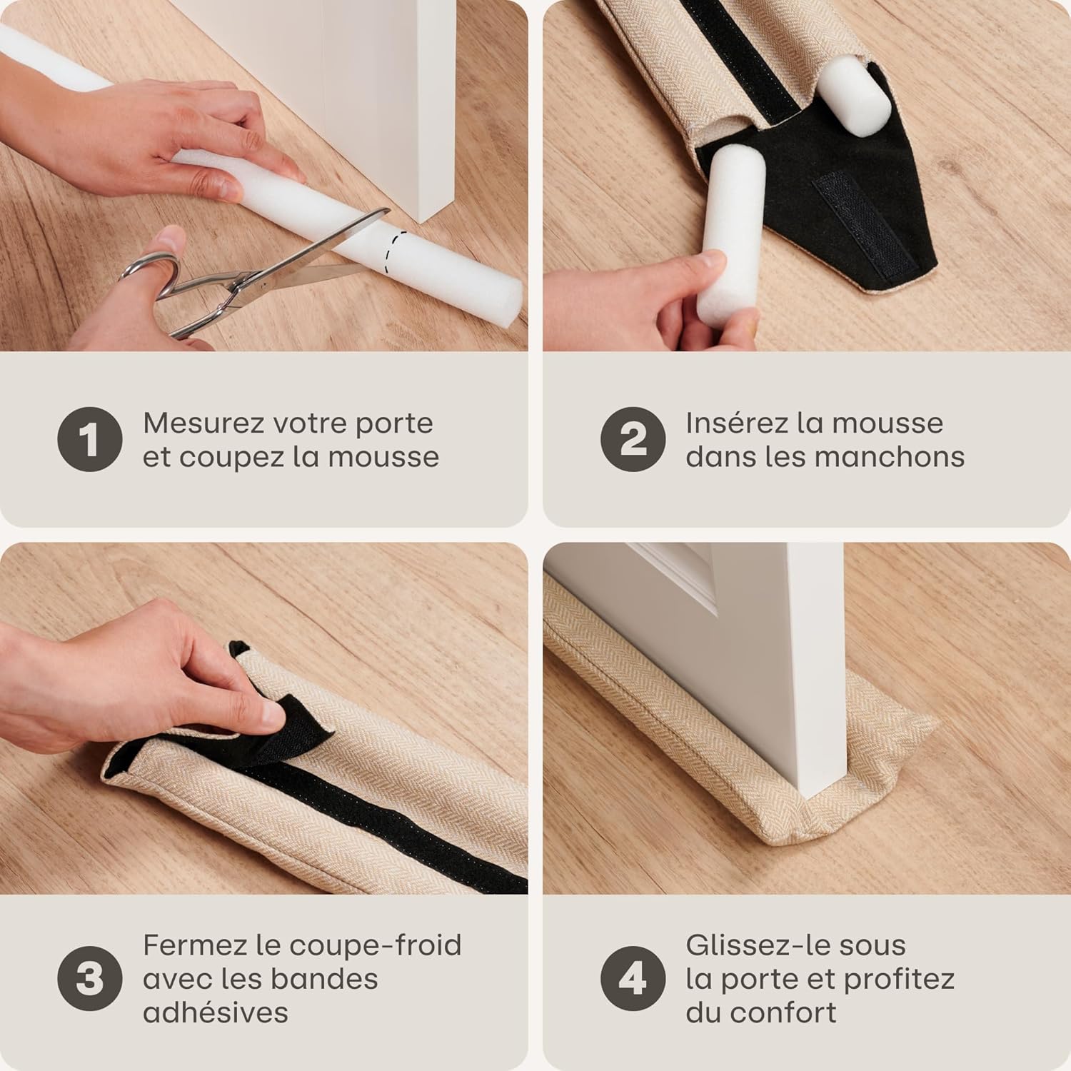 Thumbnail 3 de Praknu Boudin de Porte 70–100 cm Tissu Lavable Beige