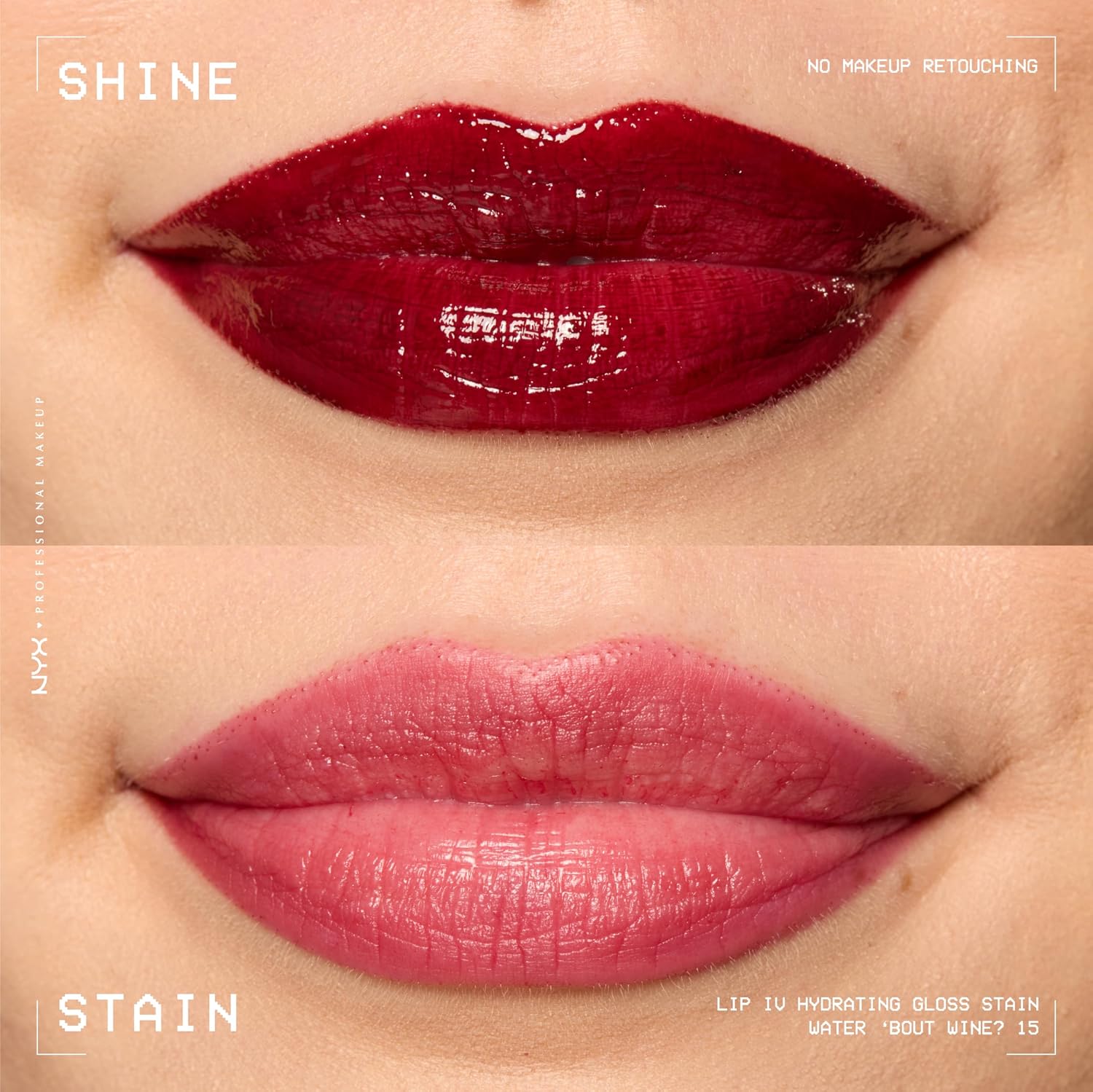Detalle 2 de NYX Professional Makeup Lip IV Hydrating Gloss Stain „Water ’Bout Wine?“ – Lipgloss & Lip Stain 2-in-1