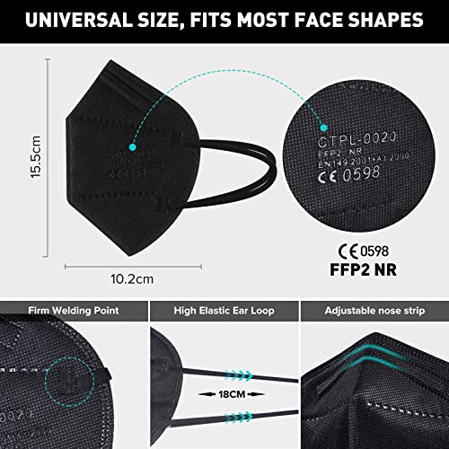 Thumbnail 4 de Nufasion 20pcs FFP2 Black Face Masks | CE Certified EN149 FFP2 NR, 5-Layer Filtration