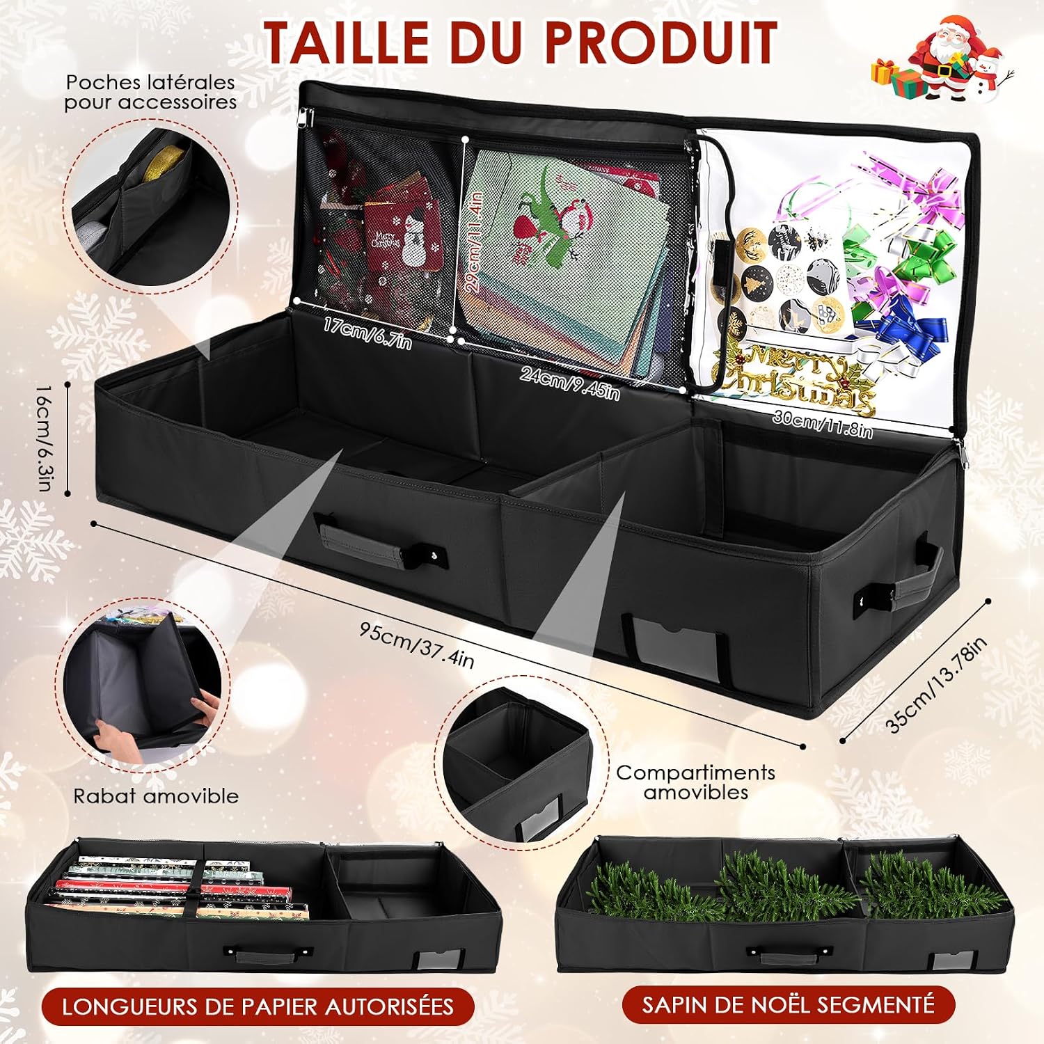 Detalle 2 de Ambesty Geschenkpapier-Aufbewahrung Organizer 95 × 35 × 16 cm – wasserdicht, 3 Fächer, flexibel nutzbar
