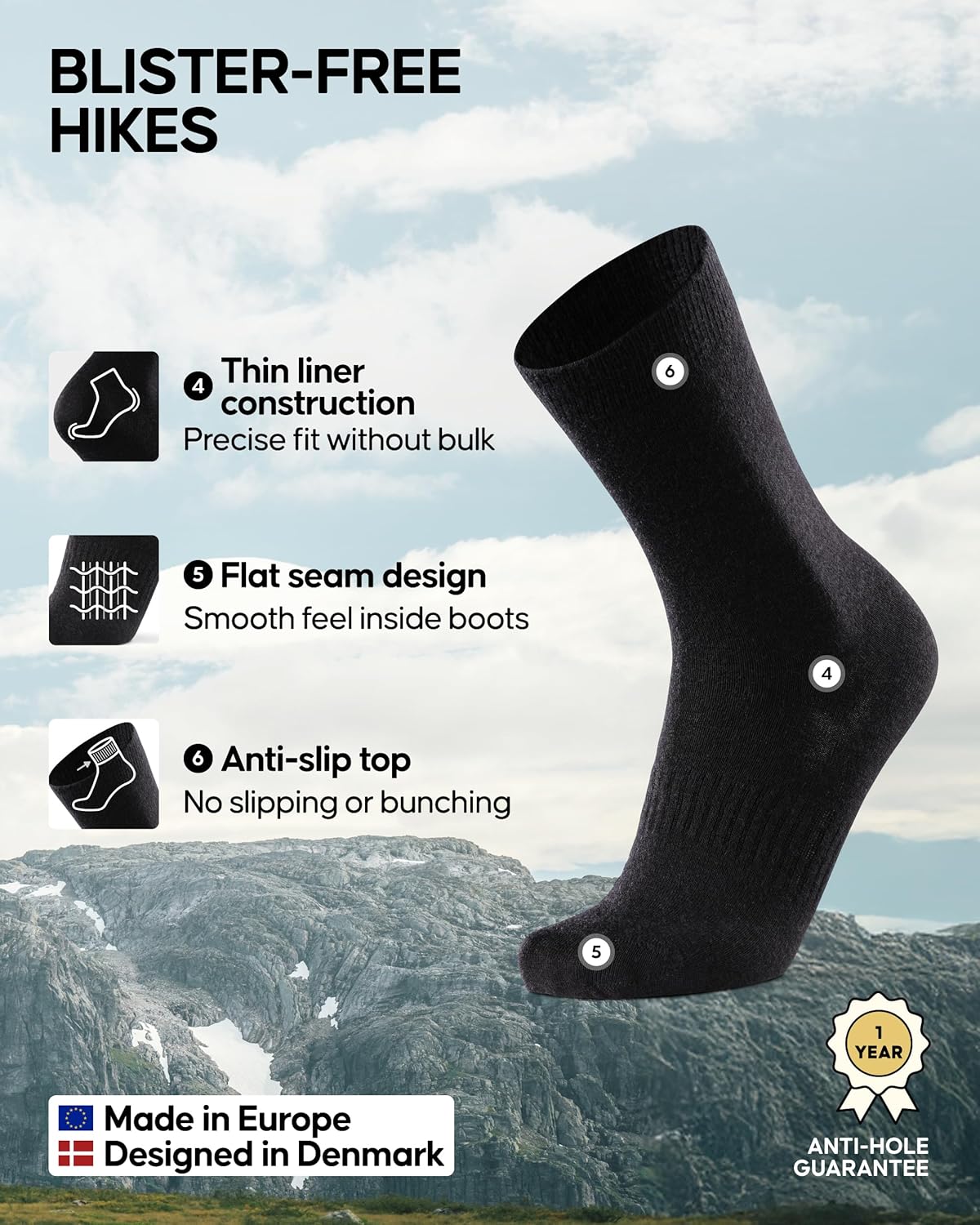 Thumbnail 2 de DANISH ENDURANCE Merino hiking liner socks 2-pack