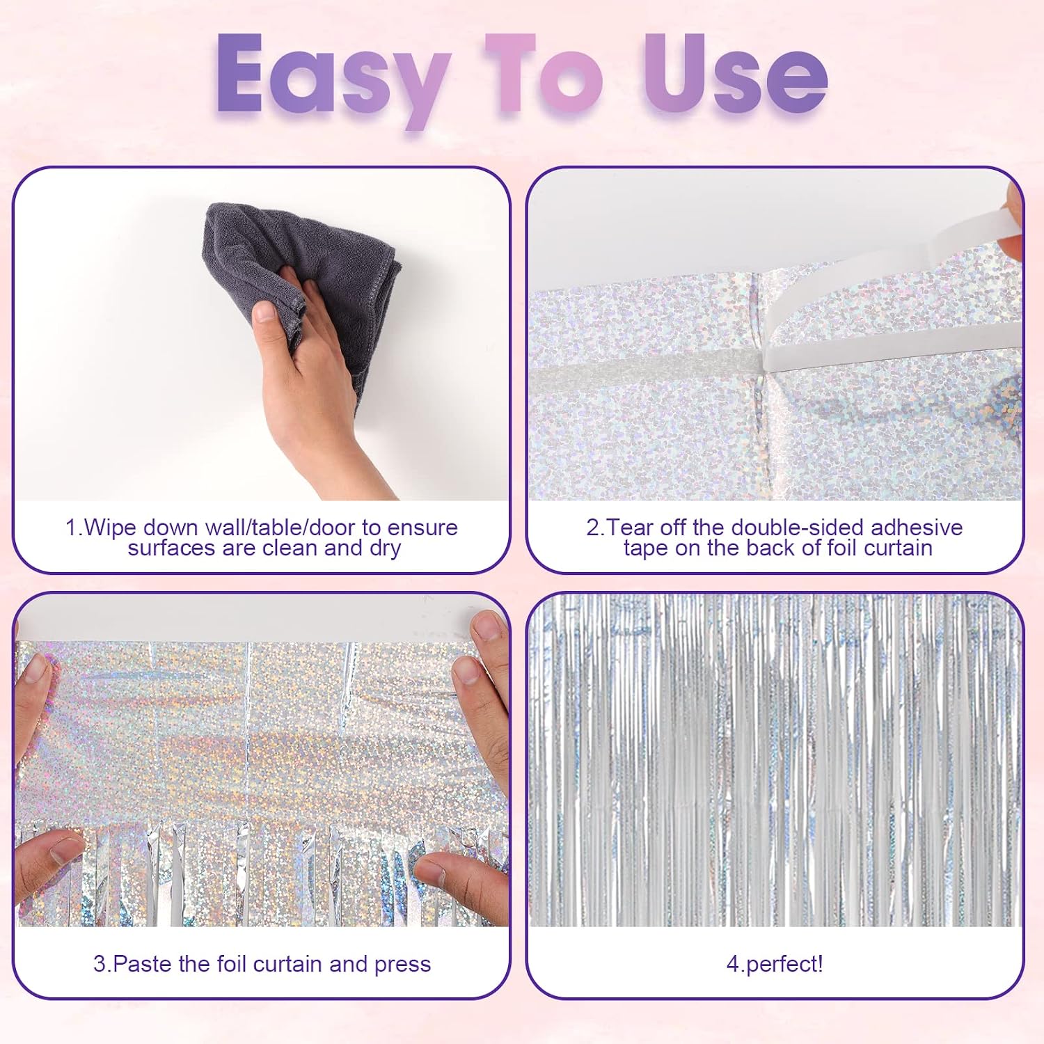 Thumbnail 3 de Voircoloria Foil Fringe Curtains Laser Silver 3-Pack