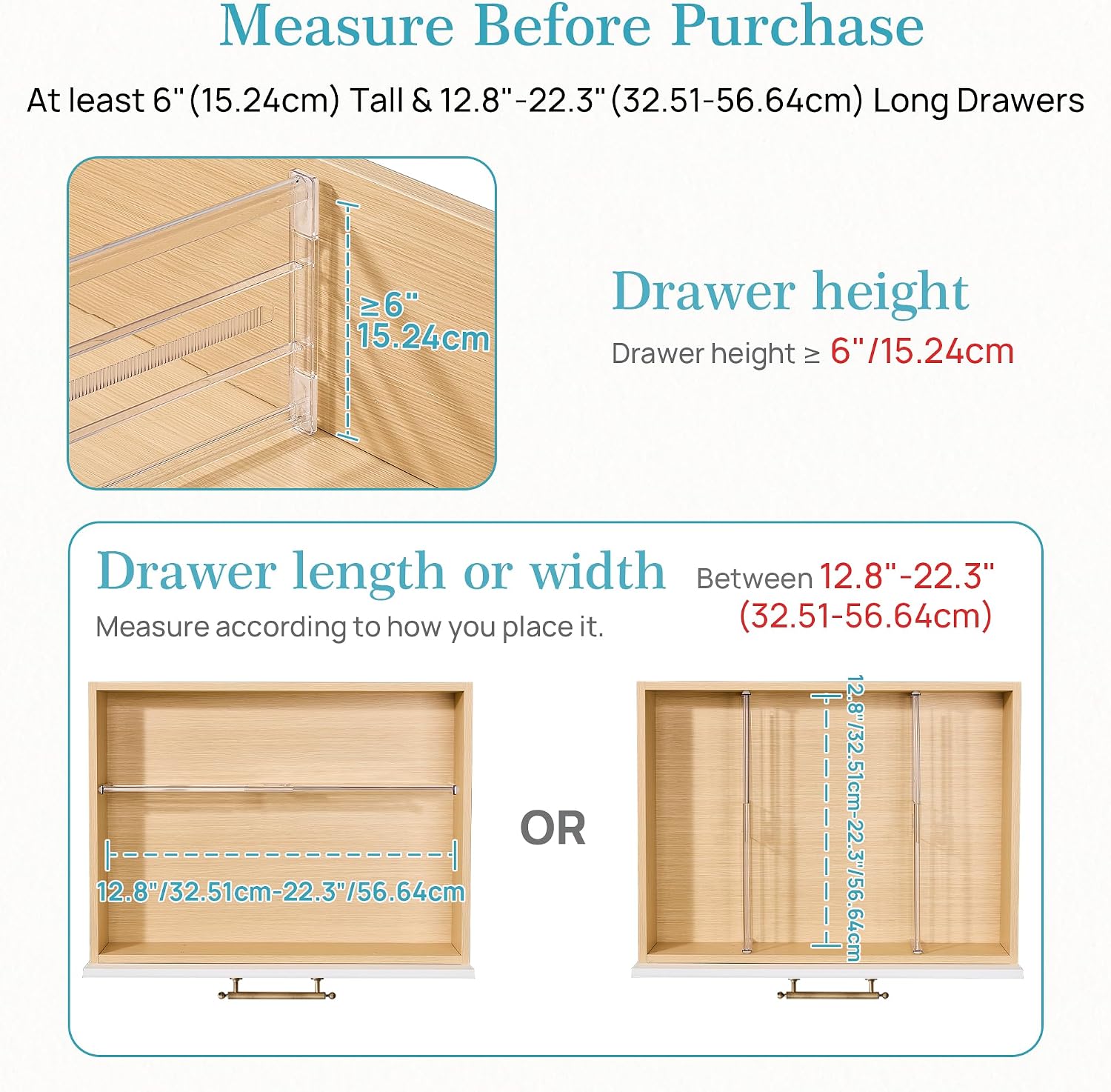 Detalle 2 de Vtopmart 6" Tall Drawer Dividers 12.8-22.3