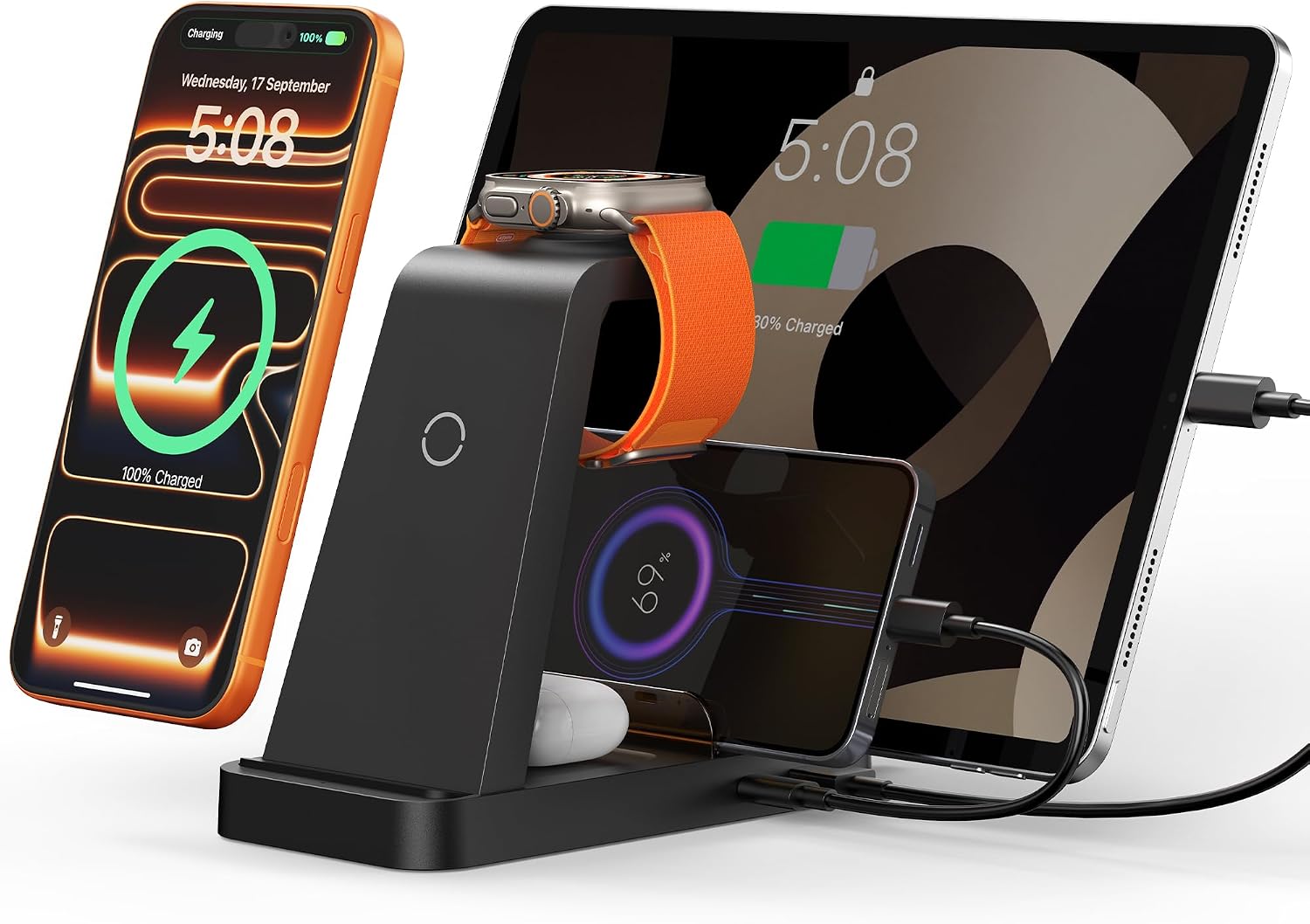 Detalle de GAUOLN CW520 5-in-1 Wireless Charging Station with 36W Adapter