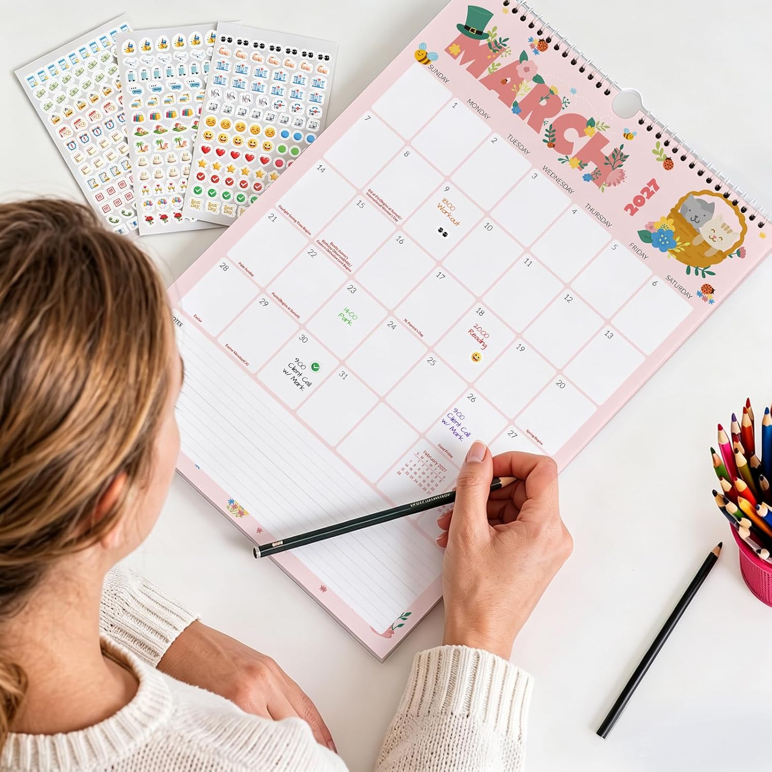 Detalle 1 de SUNEE 2027 Wall Calendar, 18 Months, 12" x 17" with Stickers and Notes