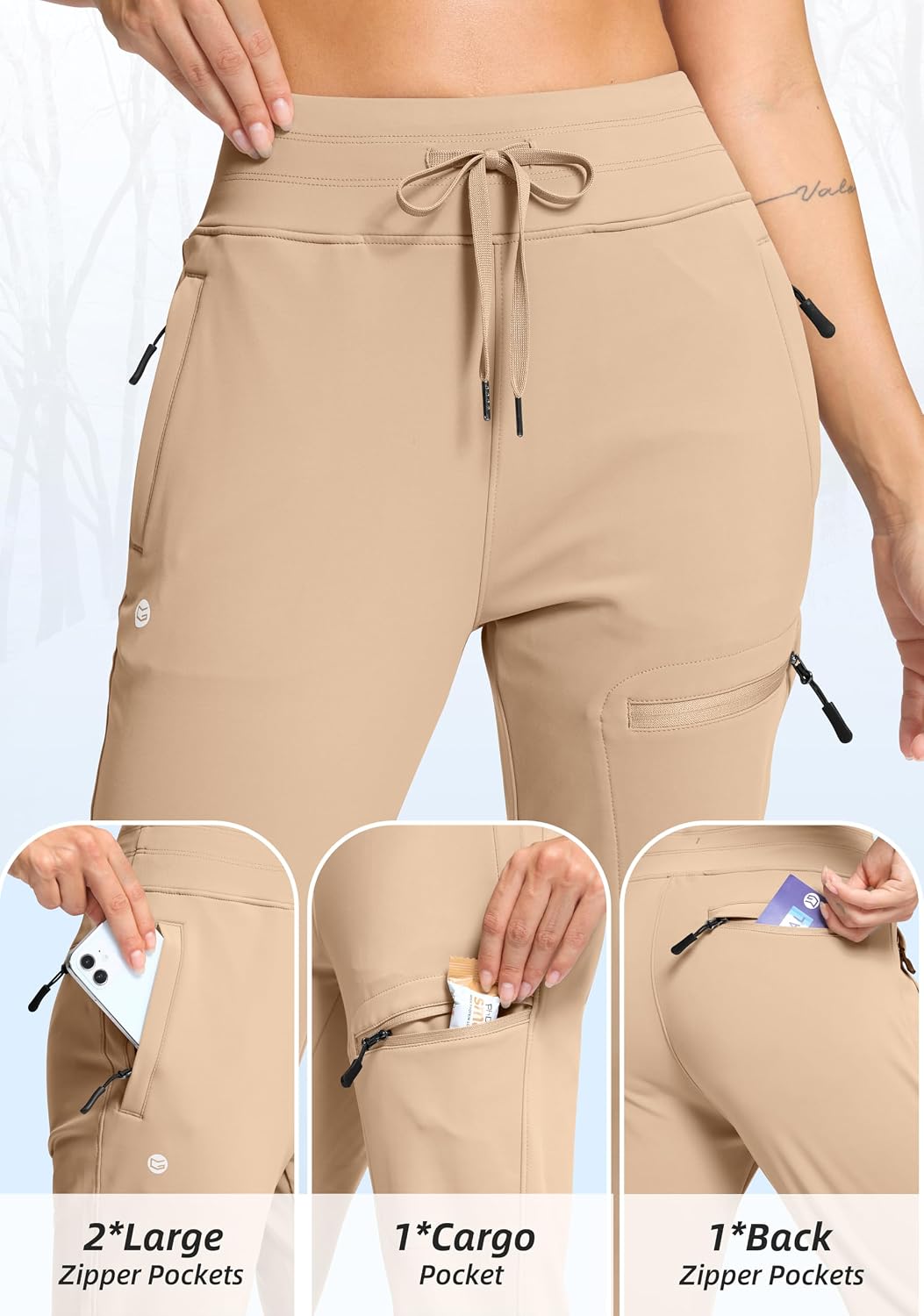 Detalle de G Gradual Women's Fleece-Lined Joggers with 4 Pockets and Water-Repellent Shell
