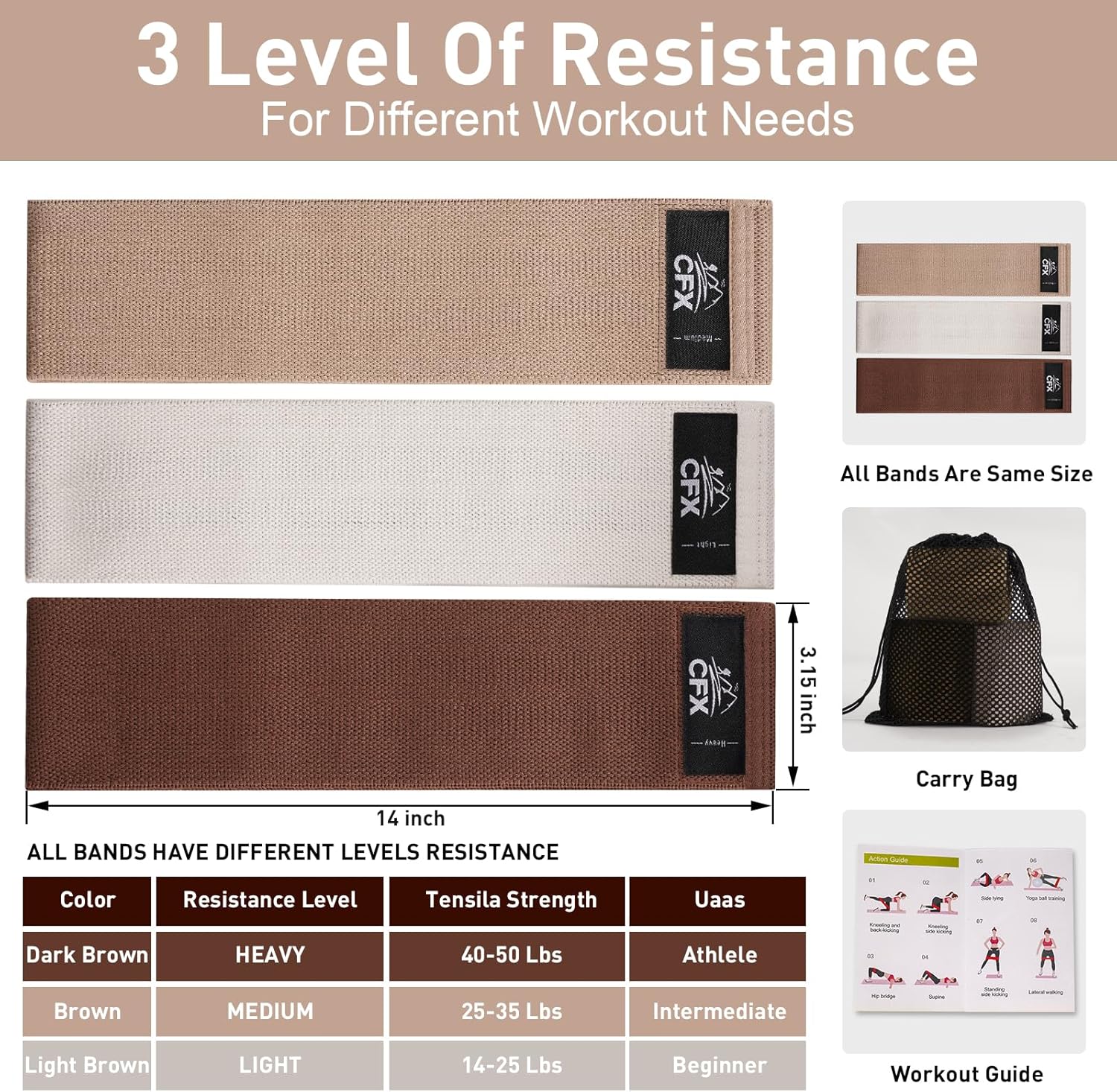 Detalle de CFX Resistance Bands, Fabric Exercise Loops with 3 Resistance Levels