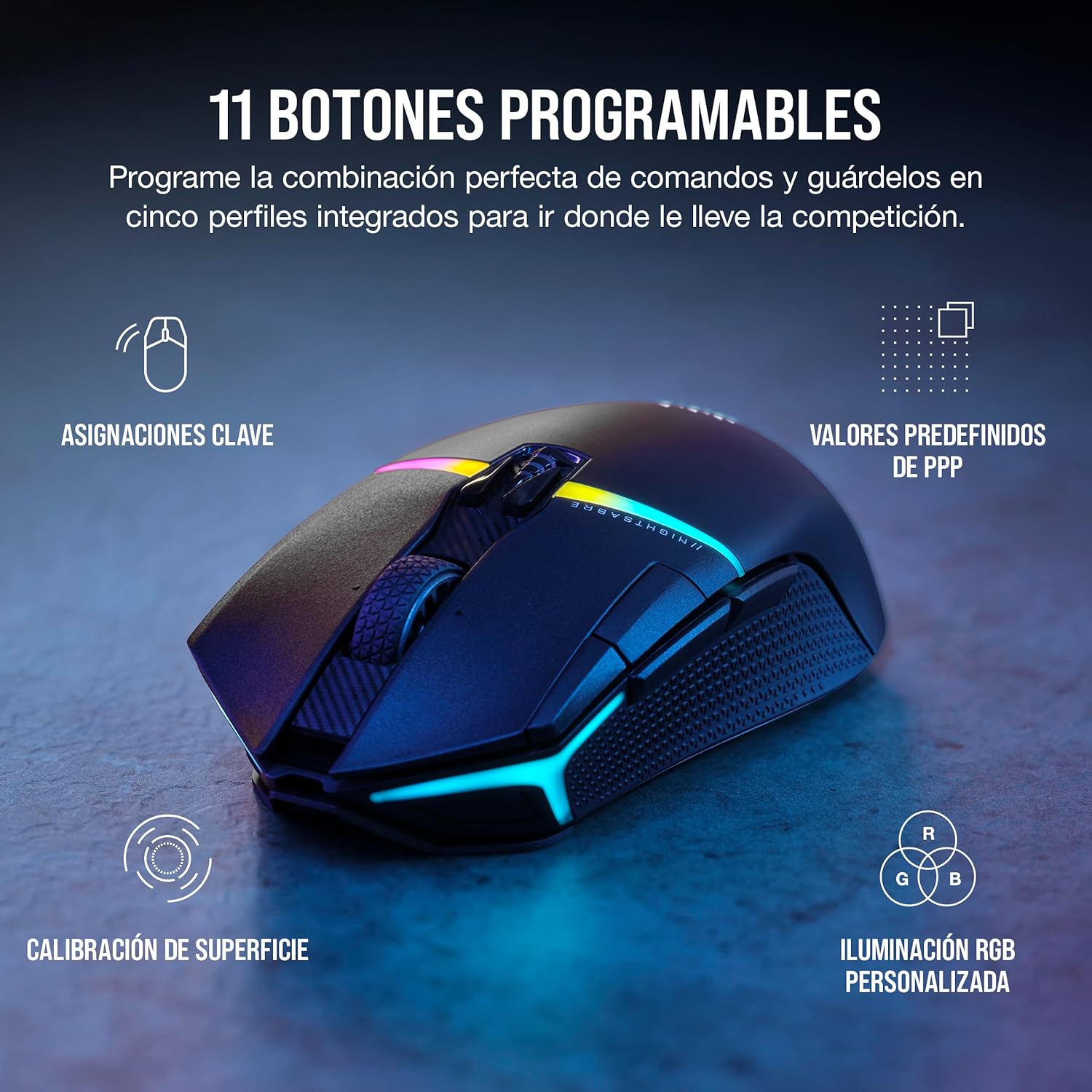 Thumbnail 2 de Corsair NIGHTSABRE WIRELESS RGB Ratón Gamer 26,000 DPI