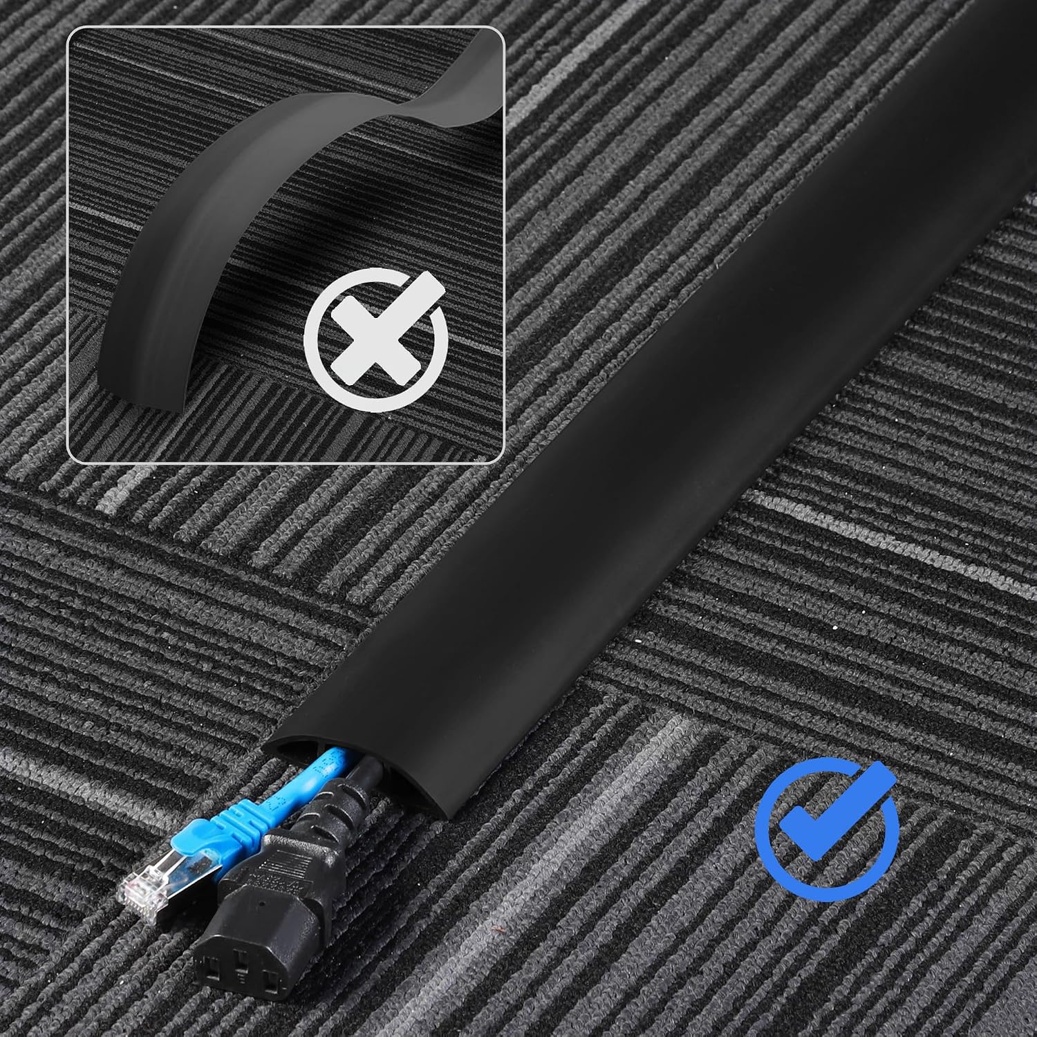 Detalle de ZhiYo Bodenkabelkanal 1,2 m Eiche grau (Holzoptik) – selbstklebender flexibler Kabelschutz