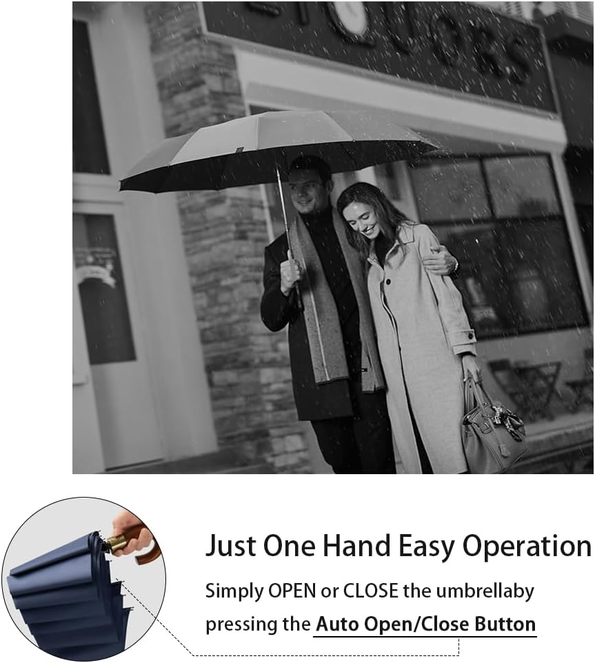 Thumbnail 4 de Luxurious Travel Folding Umbrella with Crook Real Wood J-Handle