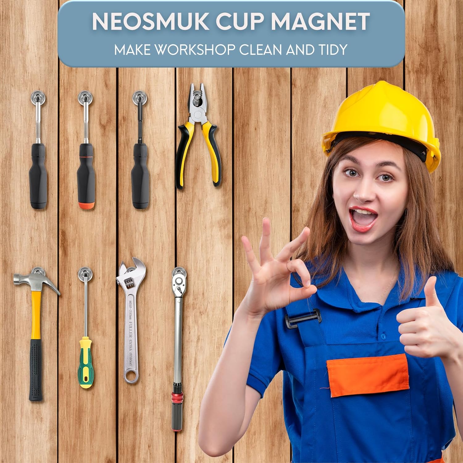 Detalle de Neosmuk 15kg Round Cup Magnets with Hole, Pack of 10 – Heavy-Duty Neodymium Magnets for Wood and Walls