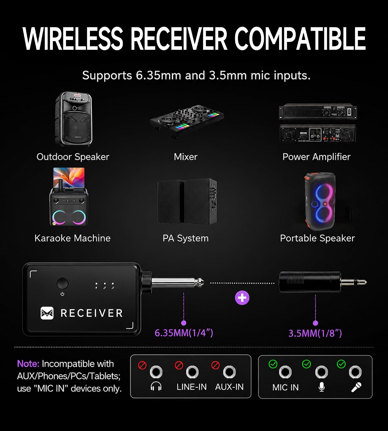 Detalle 1 de ECHOMUSSY YA-01 Dual Wireless Karaoke Microphones, RGB, 2.4GHz, Volume Control