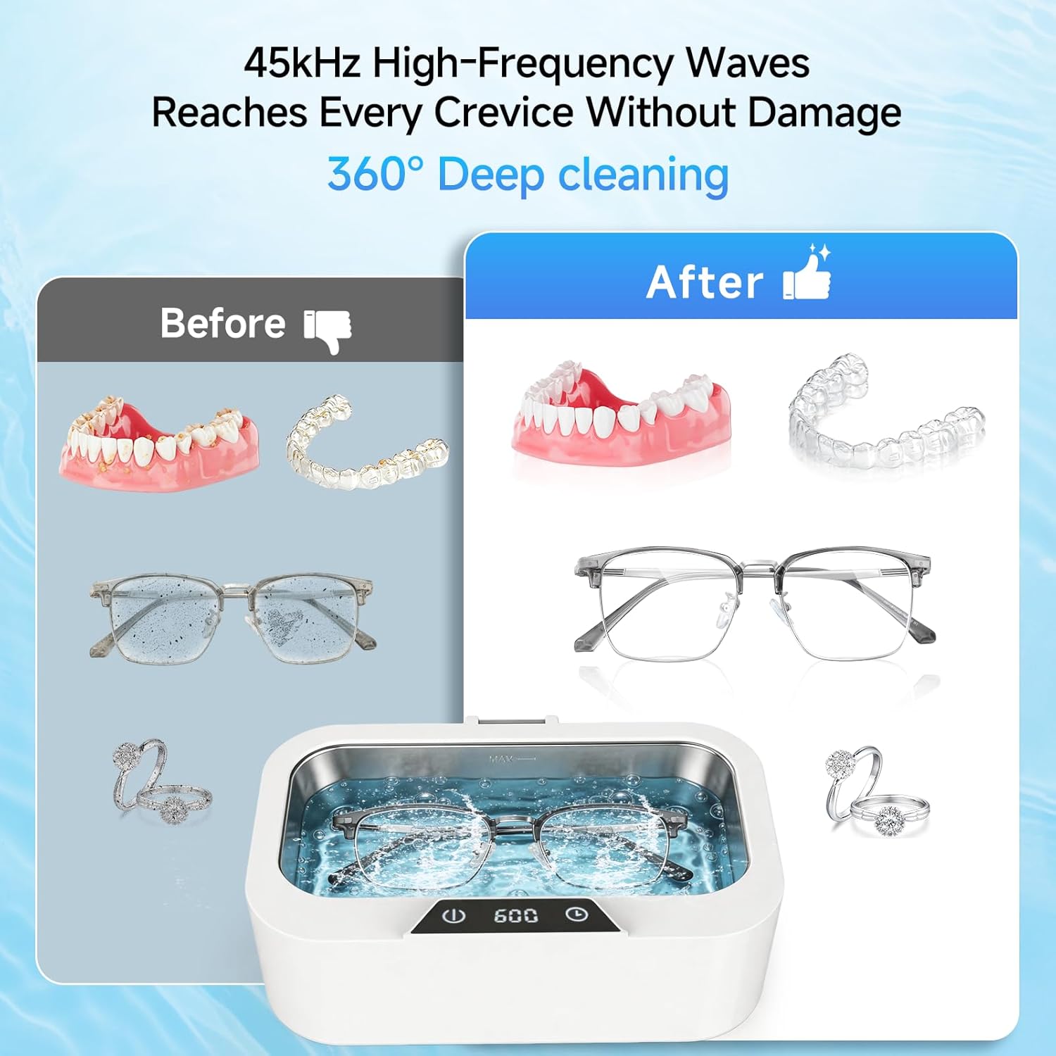 Detalle 2 de 500ml Ultrasonic Retainer Cleaner with UV | 45kHz Digital Display