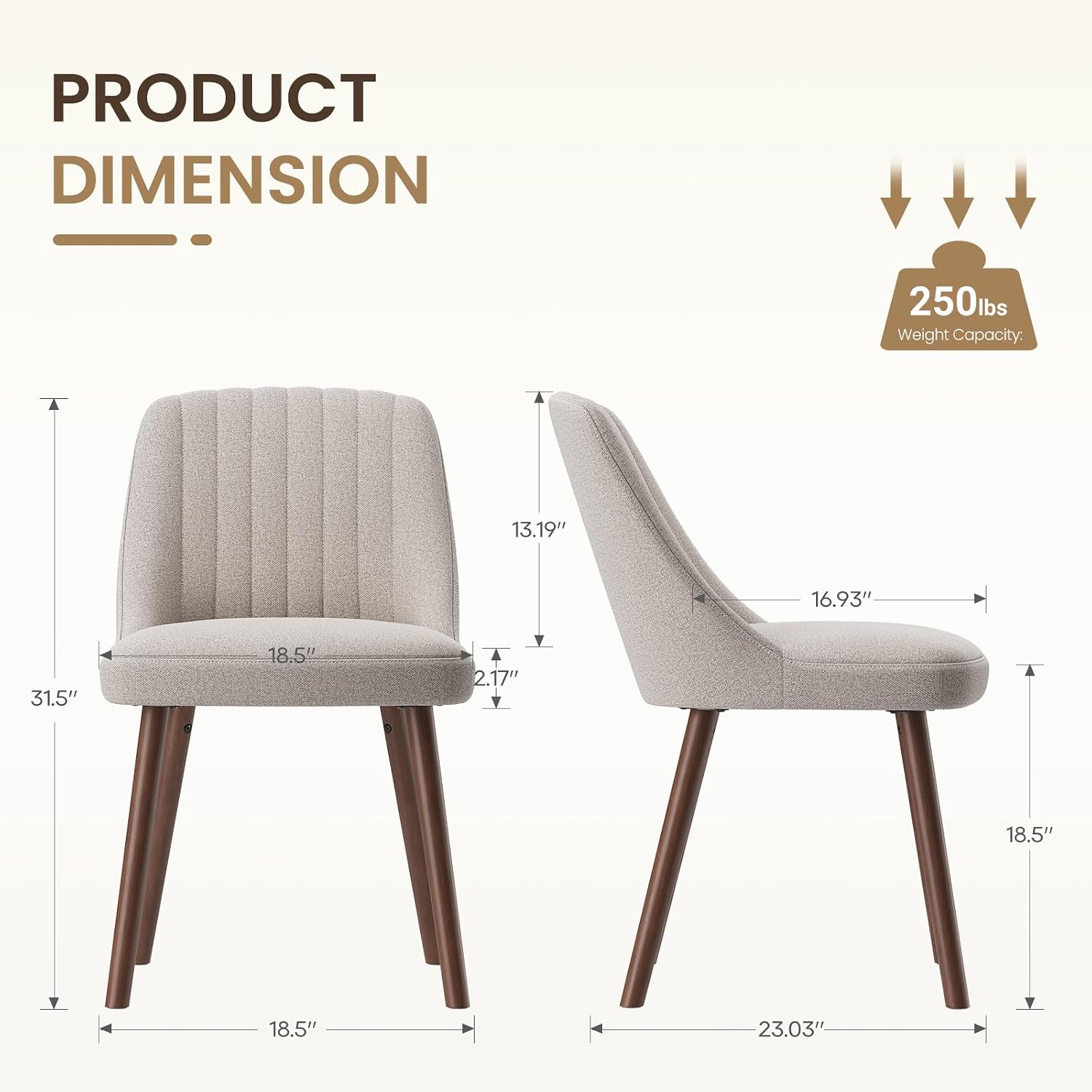 Detalle 2 de MALOL VC-DCW21-CAM-FB Dining Chairs, Set of 2, Camel Fabric and Rubberwood