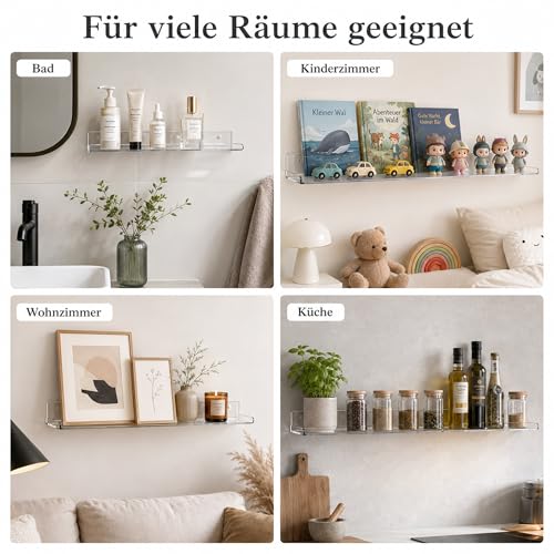 Thumbnail 6 de AJIEQAQ 4 Stück Schweberegal Transparent – Acryl Wandregal 35,5 cm, Tragkraft bis 9 kg