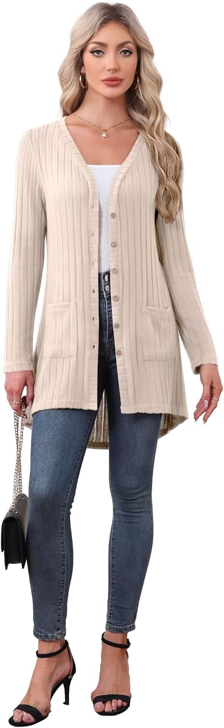 Detalle de YGJIEGENG Womens Cardigans: Lightweight Summer Open Front Knockabout with Pockets