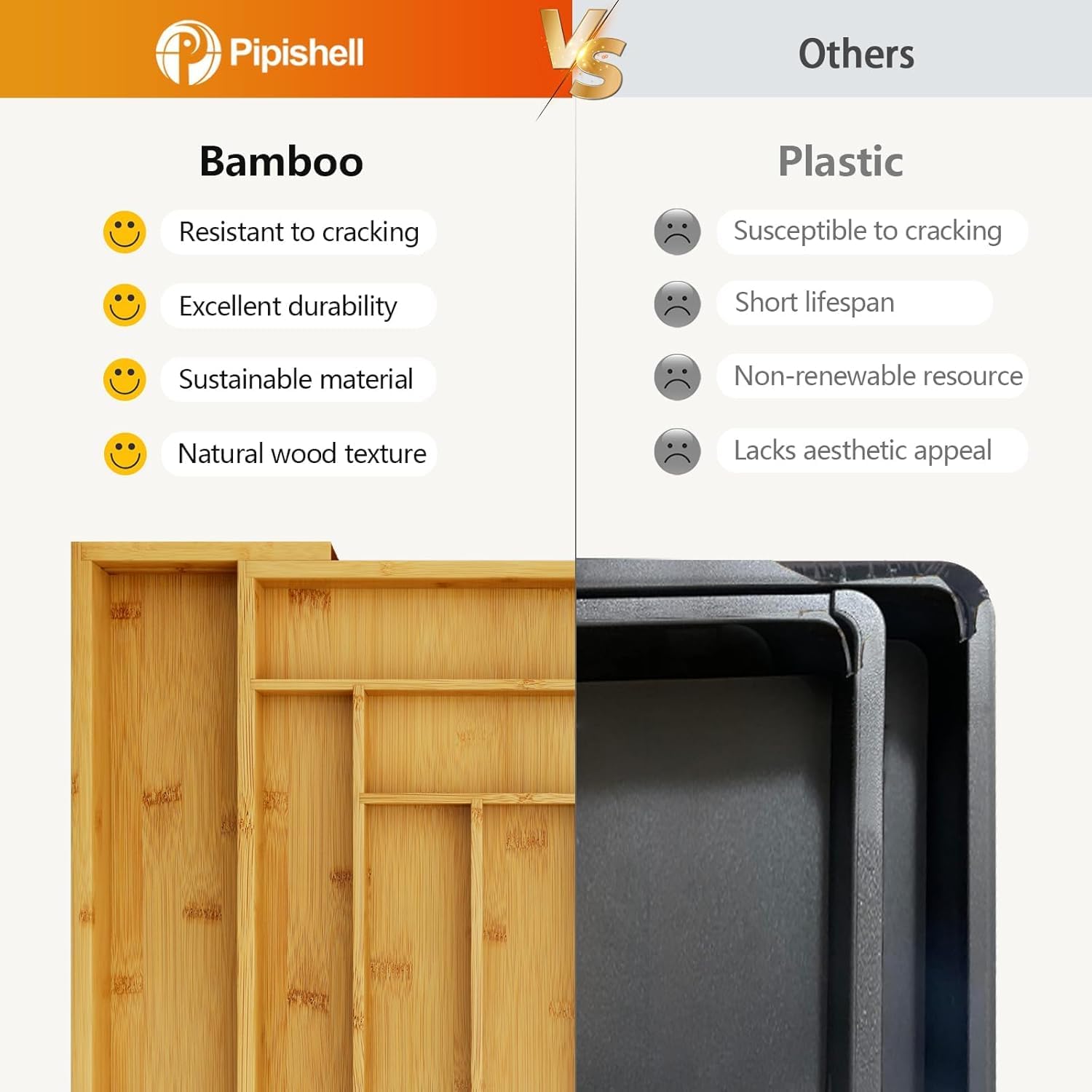 Thumbnail 5 de Pipishell Bamboo Expandable Silverware Drawer Organizer (Adjustable Utensil Tray)