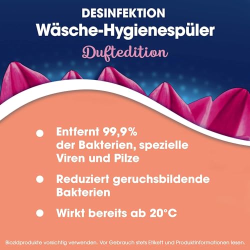 Detalle de Sagrotan Wäsche-Hygienespüler Duftedition – Desinfektionsspüler für hygienisch saubere Wäsche (4 x 1,5 l)