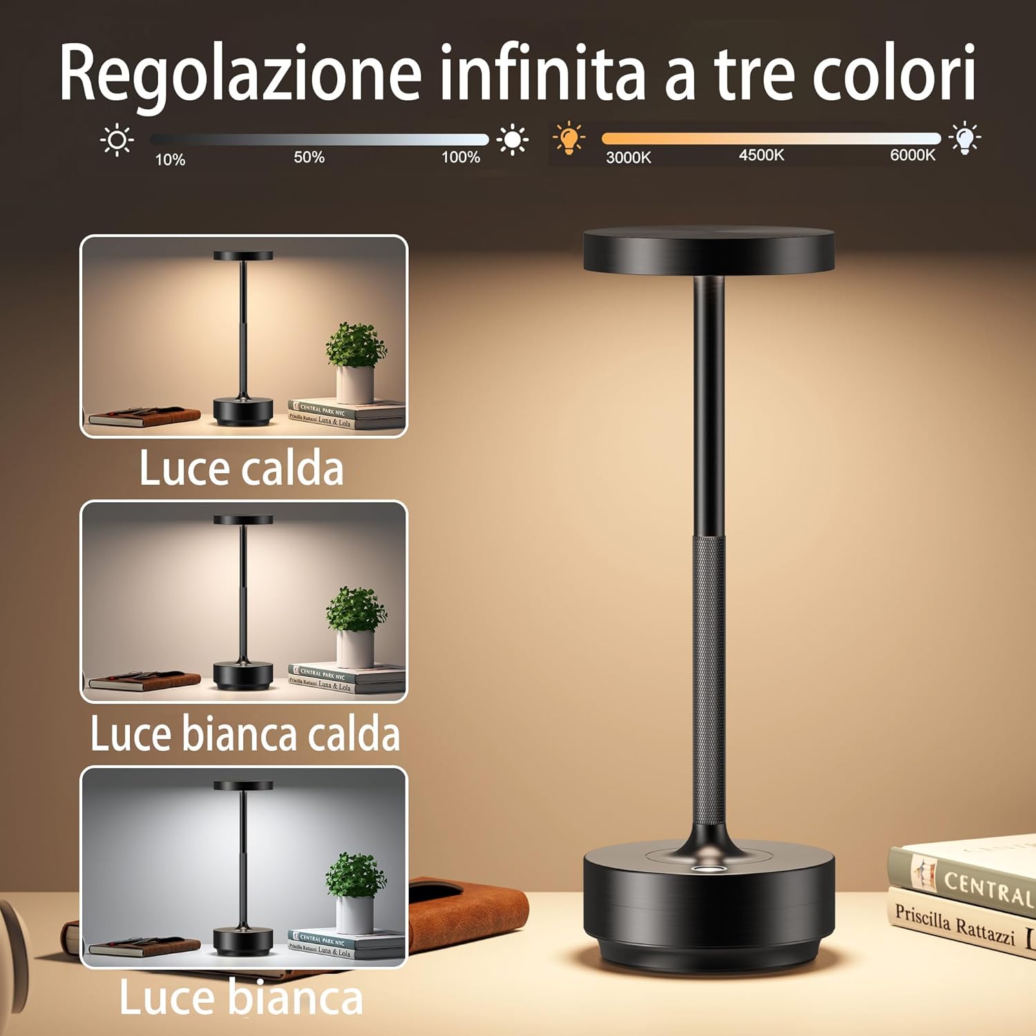 Detalle de SLSMD Lampada da tavolo senza fili LED 2 pezzi, ricaricabile 5000mAh, dimmerabile, 3 modalità di luce