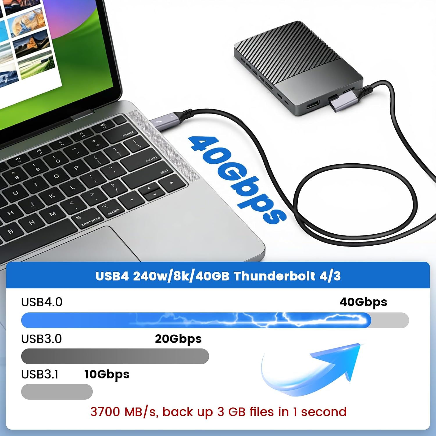 Detalle de Puiseno USB4 Kabel 40Gbps mit 240W PD – USB-C/Thunderbolt 4 Kabel für 8K@60Hz, DP Alt Mode, 2 m