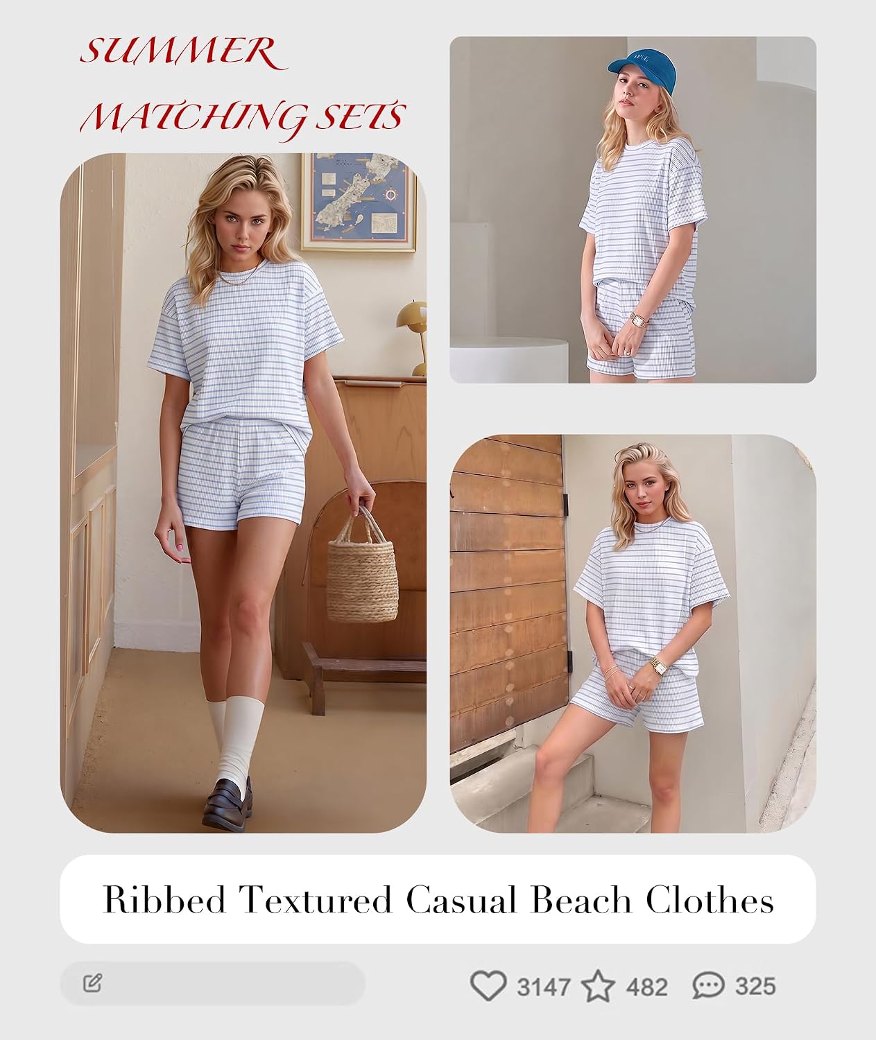 Detalle de MARZXIN 2-Piece Summer Jogger Set for Women: Ribbed Knit Tee + Loose Shorts