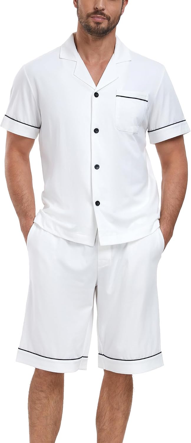 Detalle 2 de COLORFULLEAF Men’s Cotton Pajama Set with Pockets Notched Collar