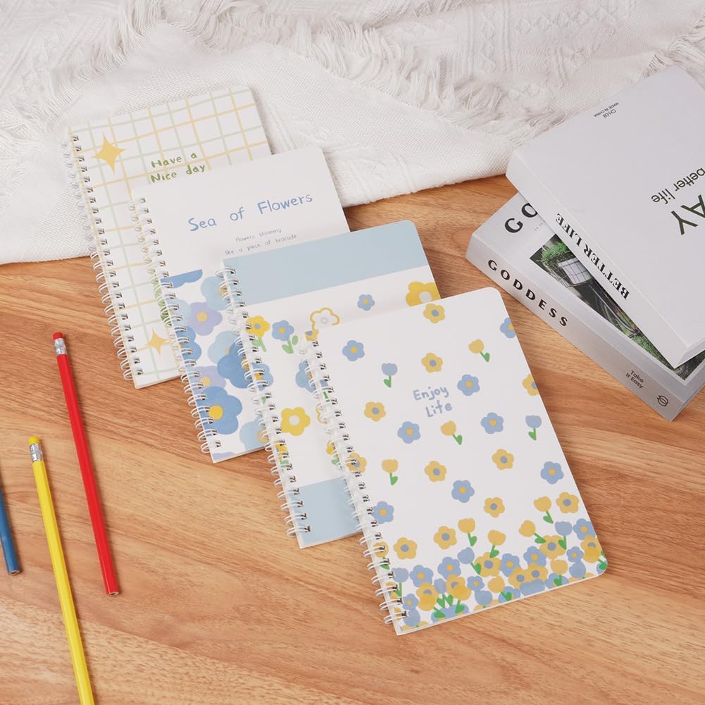 Detalle de OFFCUP A5 Spiral Notebooks, Pack of 4, Floral, 120 Pages Each