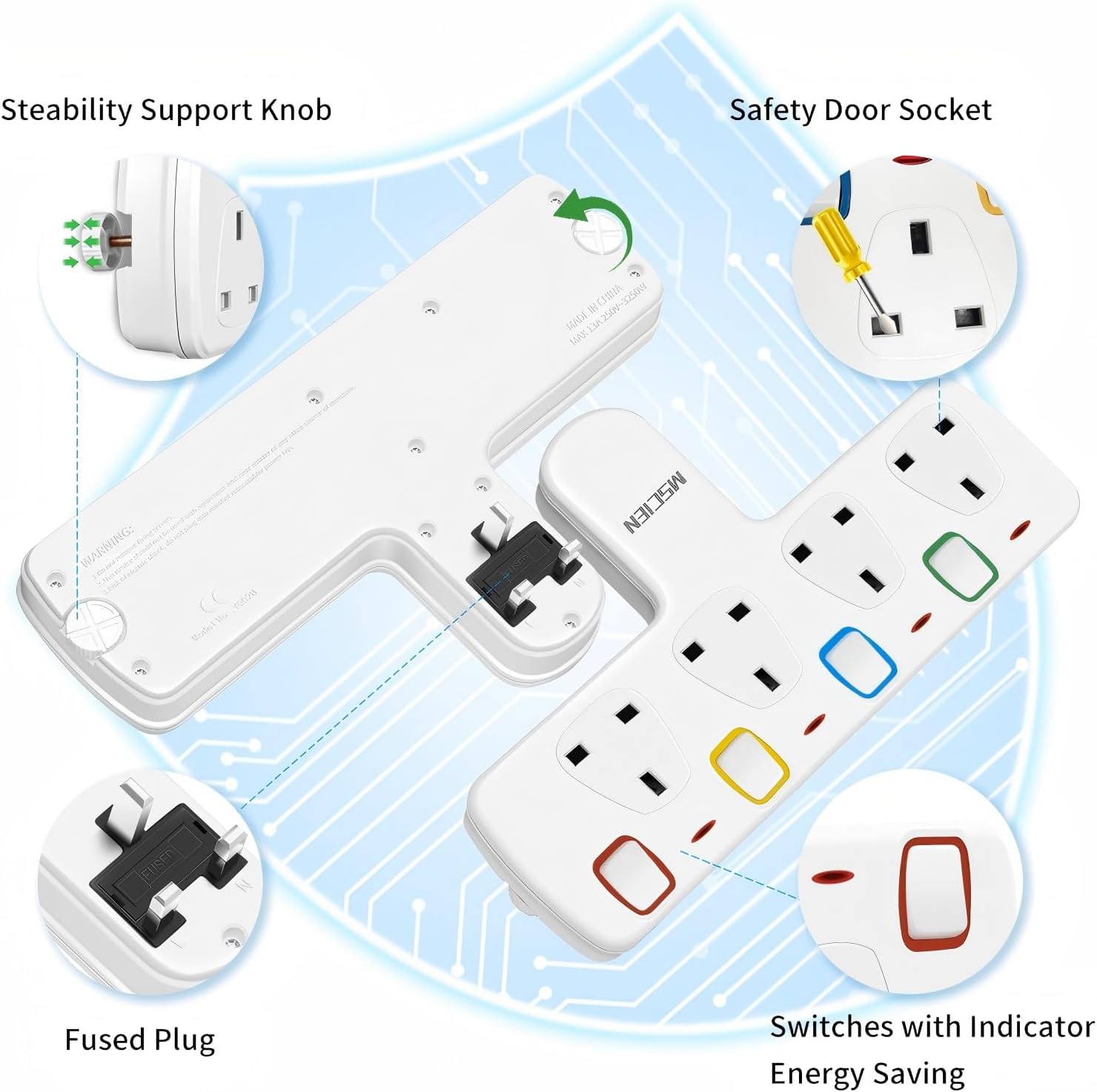 Thumbnail 5 de Mscien Plug Extension Socket 4-way adaptor 🔌