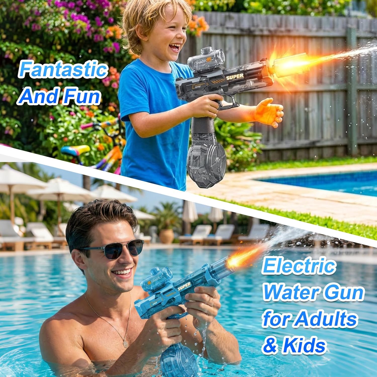 Detalle de UROINT Pistola Ad Acqua Elettrica per Bambini – Set 2 pezzi con gittata lunga e luci LED