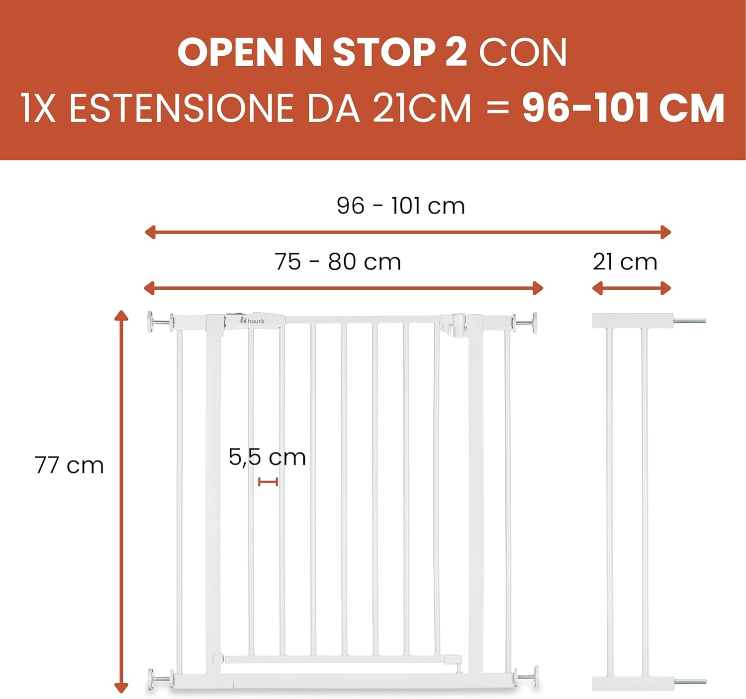 Detalle de hauck Open N Stop 2 + Estensione da 21 cm – Cancelletto interno regolabile 96–101 cm, Grigio Scuro