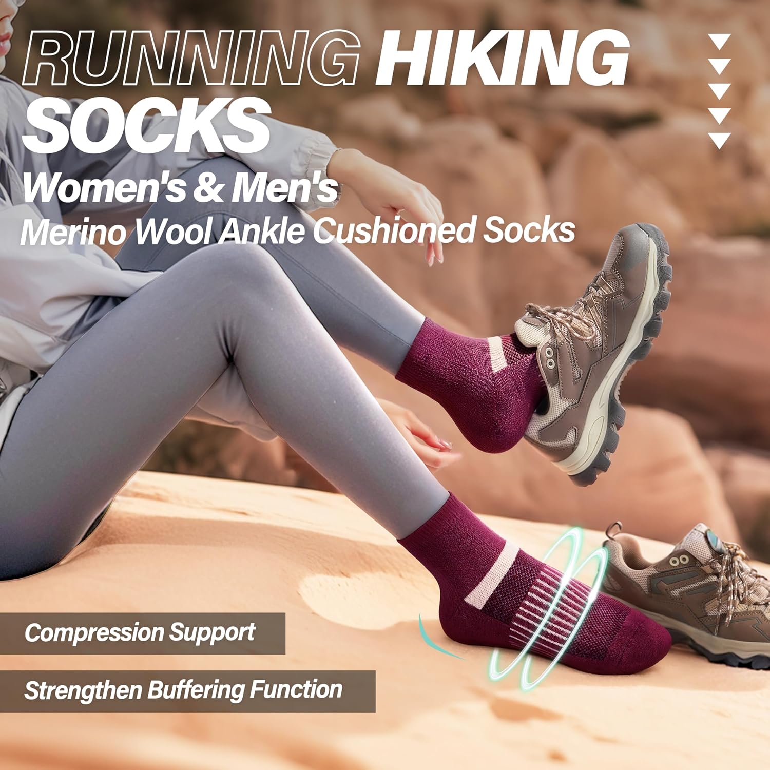 Detalle 2 de MOSEY KOSY Merino Kurz Viertellänge Wandersocken