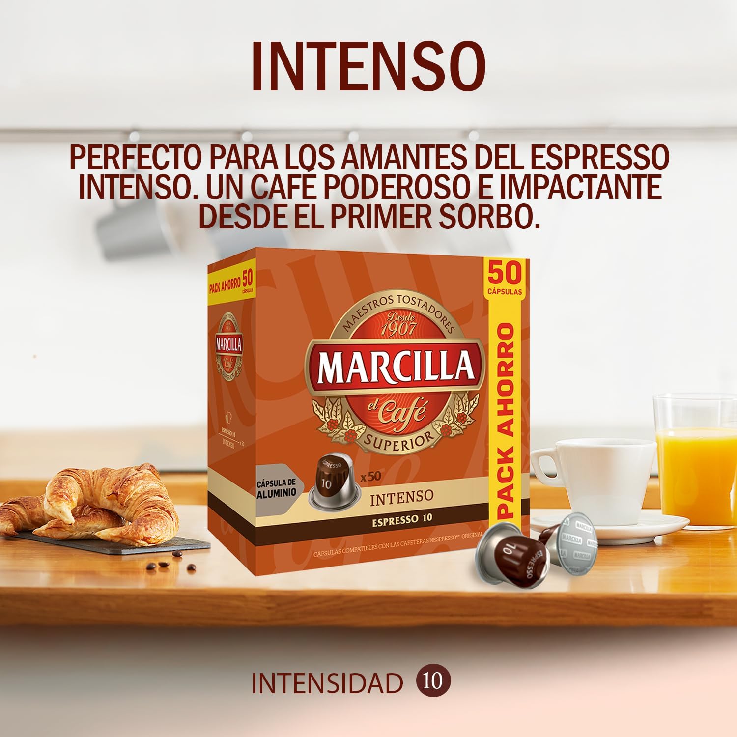 Detalle de Marcilla Cápsulas de Café Intenso Intesidad 10 | 50 cápsulas compatibles Nespresso