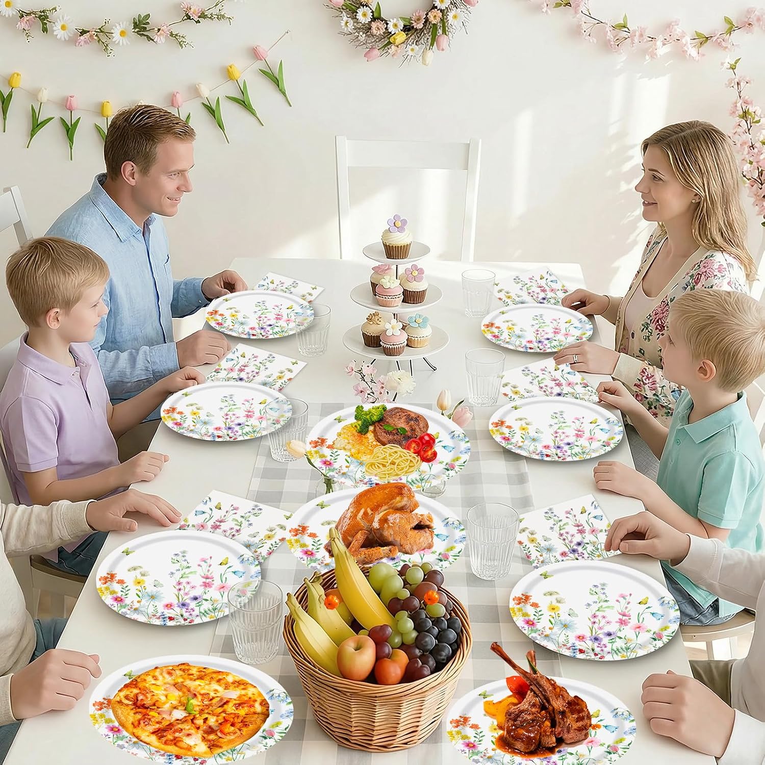 Detalle de 40 Pcs Spring Wildflower Plates and Napkins Sets
