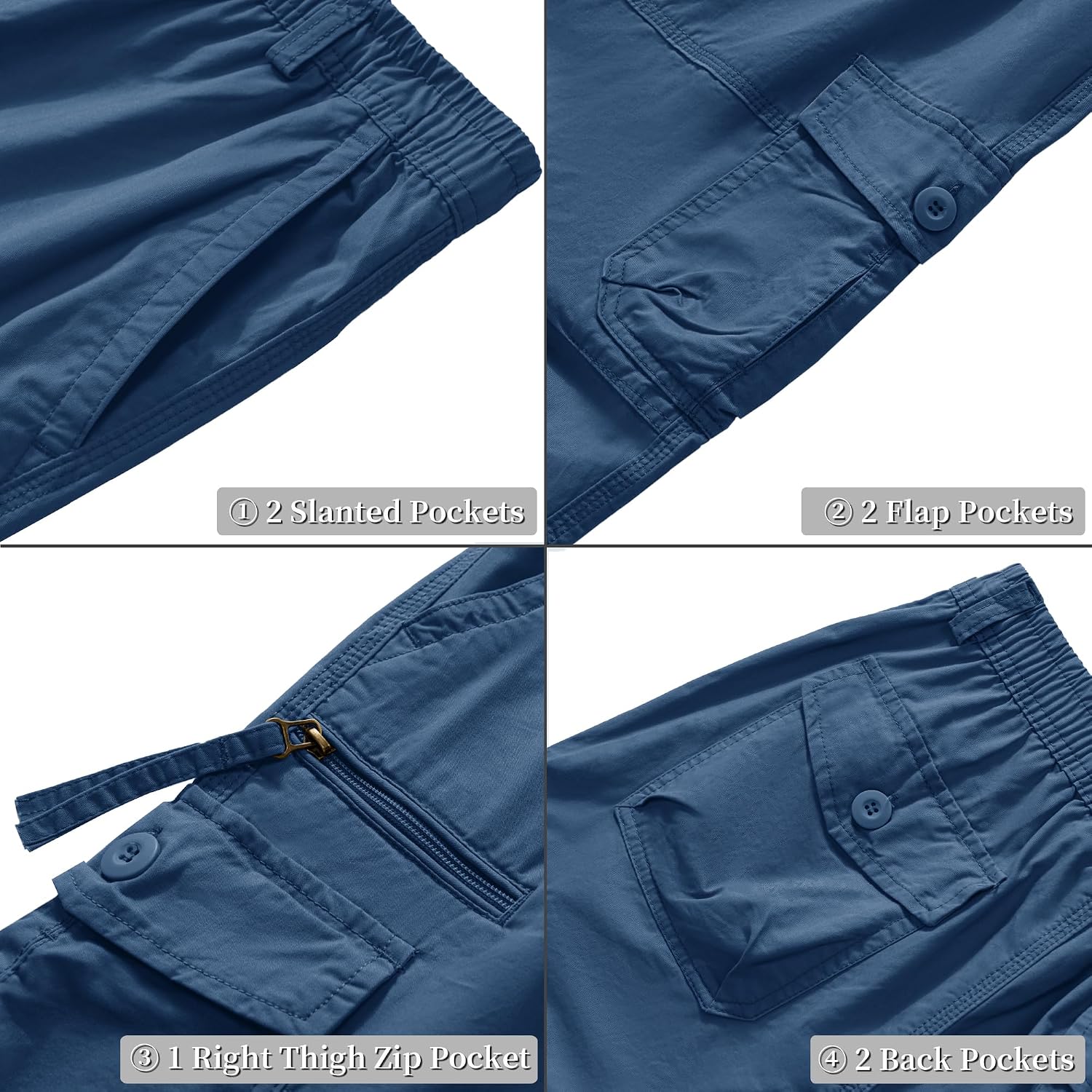 Detalle de KEFITEVD Cargo Shorts Men: 3/4 Length, Cotton Comfort with Multi Pockets
