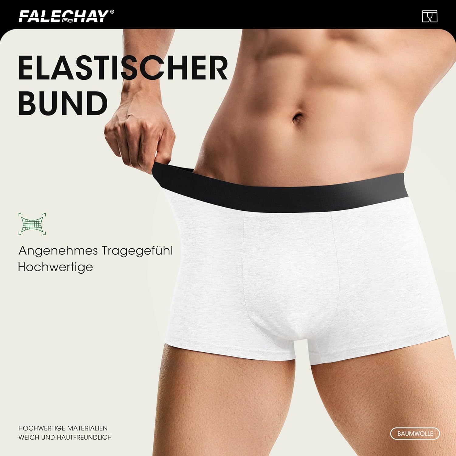 Detalle de Falechay Boxershorts Herren 6er Pack – Baumwolle, elastischer Bund, hautfreundlich (Gr. S–3XL)