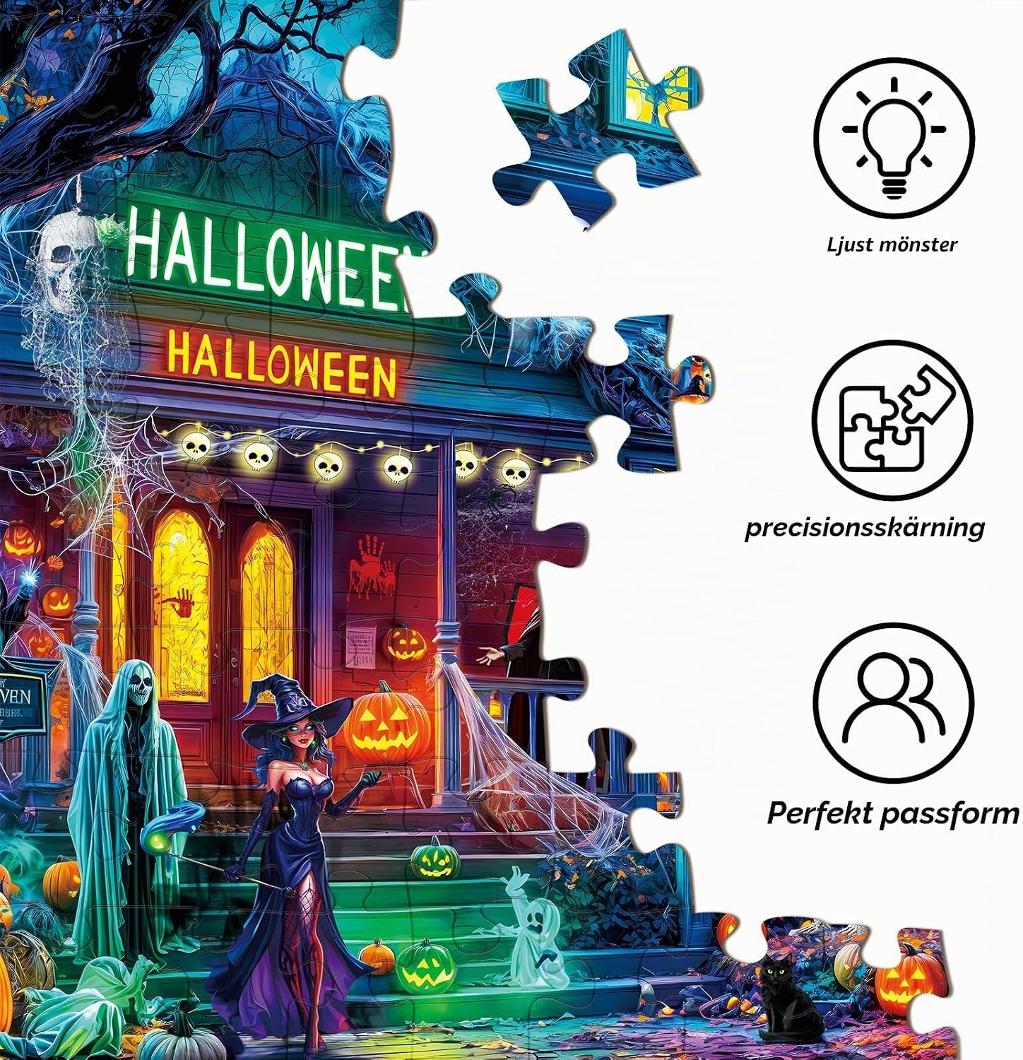 Detalle 2 de HUADADA Halloweenpussel med 1 000 bitar och motiv av ett gammalt hus