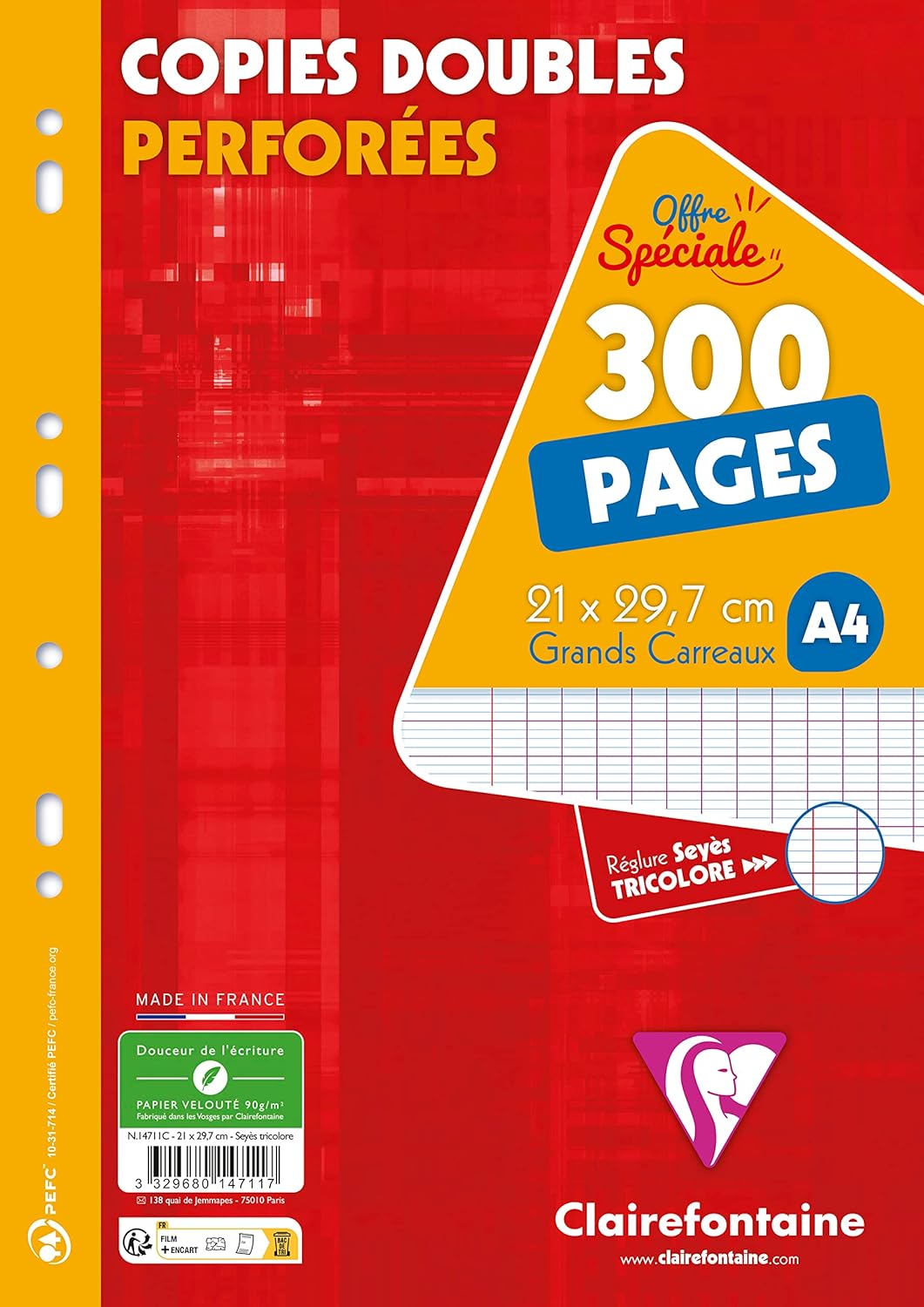 Thumbnail 4 de Clairefontaine 11751AMZC – Lot de 2 paquets de copies perforées A4 90 g