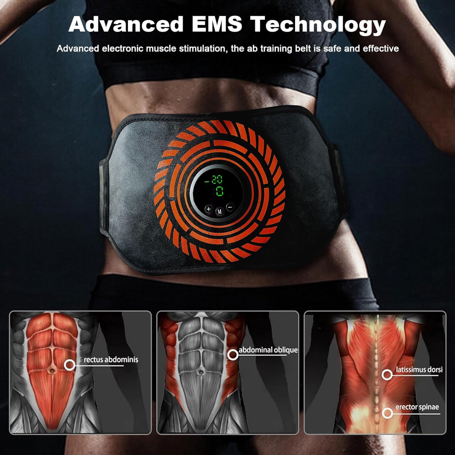 Ceinture EMS abdominale EMS Ceinture Abdominale : 12 modes et 20 niveaux, sans gel