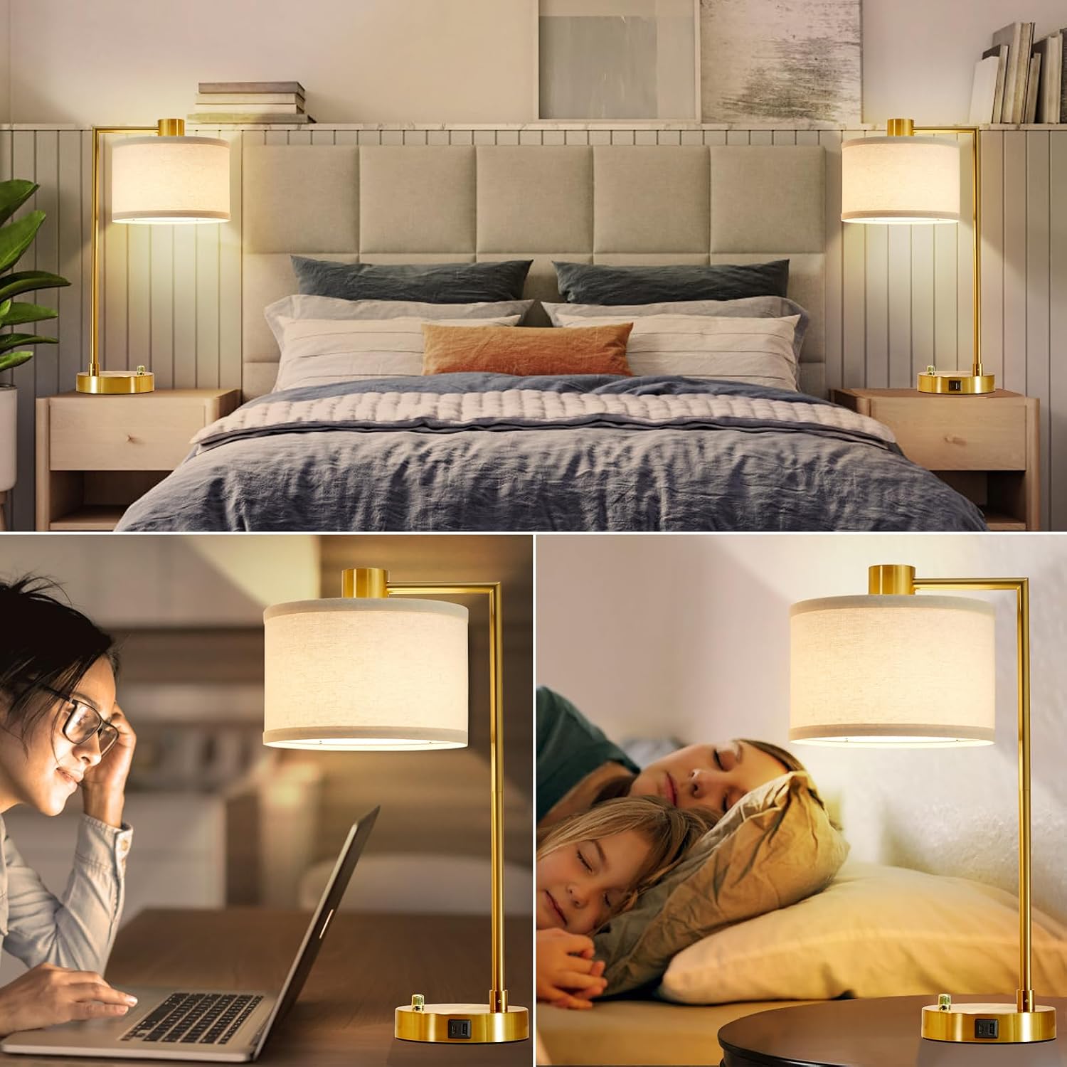 Detalle 2 de Luvkczc T00106 Table Lamps, Set of 2, Stepless Dimming, USB-C & USB-A