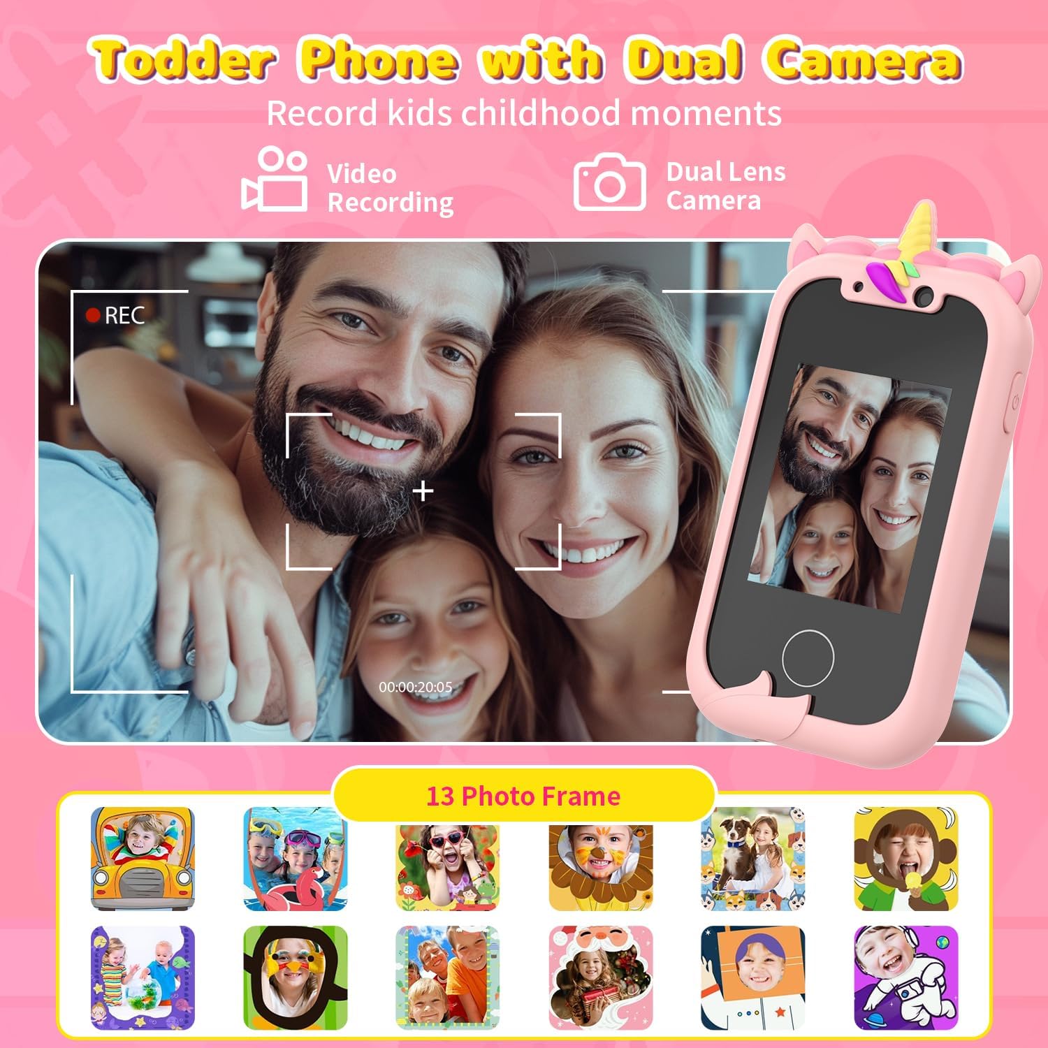 Detalle de Ashfly Kinder Handy – 2,4" Spielzeugkamera mit Dual-Kamera, Spielen und Musik