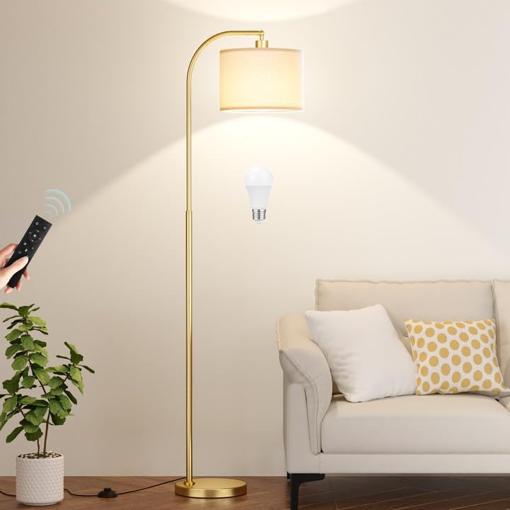 Detalle de Ambimall RPT-QZB40401 Arc Floor Lamp with Remote, Beige Linen Shade