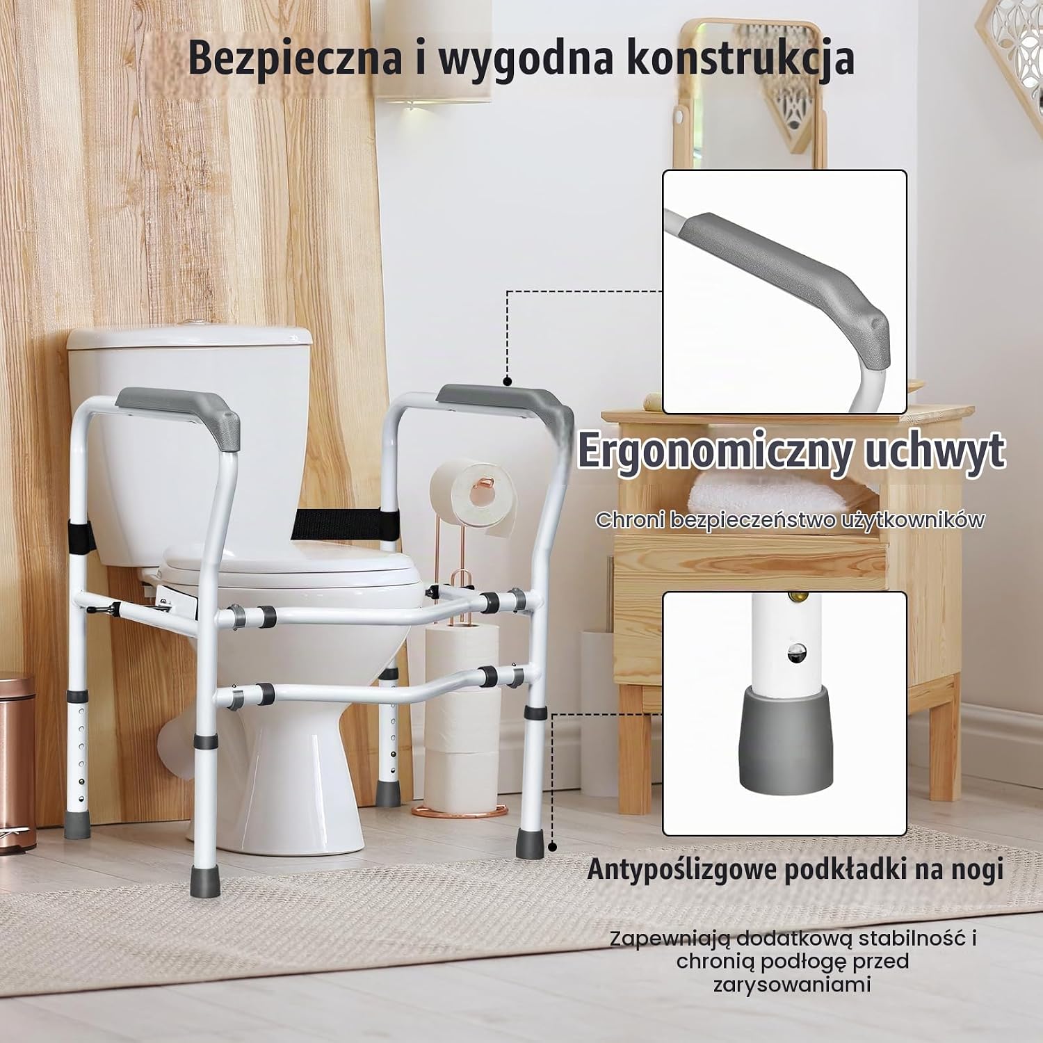 Detalle de FANTASK regulowana podpórka do WC z podłokietnikami, bez wiercenia