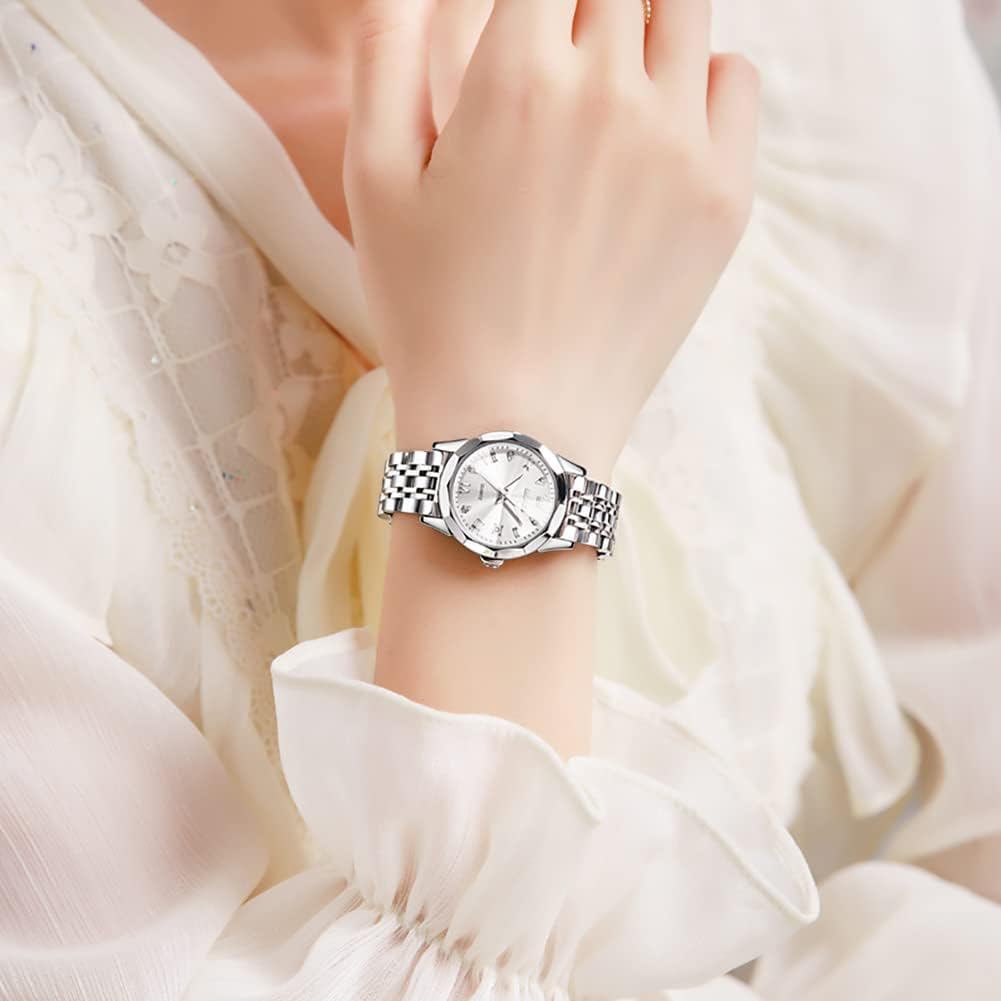Detalle 2 de OLEVS Montre FemmeAnalogique Quartz — Acier Inoxydable, Étanche 30 m, Diamant Chic