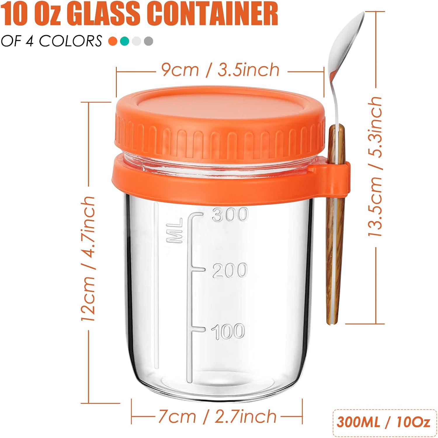 Thumbnail 2 de Reusable Overnight Oats Jars with Lid and Spoon – Set of 4, 10 oz Airtight Glass Oatmeal Containers