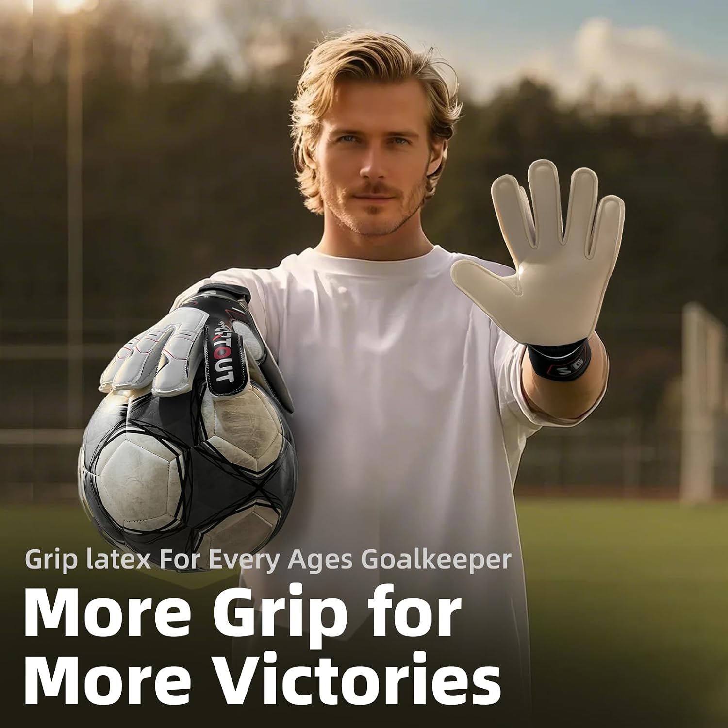 Detalle de Sportout Youth & Adult Goalie Goalkeeper Gloves with 4+3MM Latex Palm Padding and Finger Protection