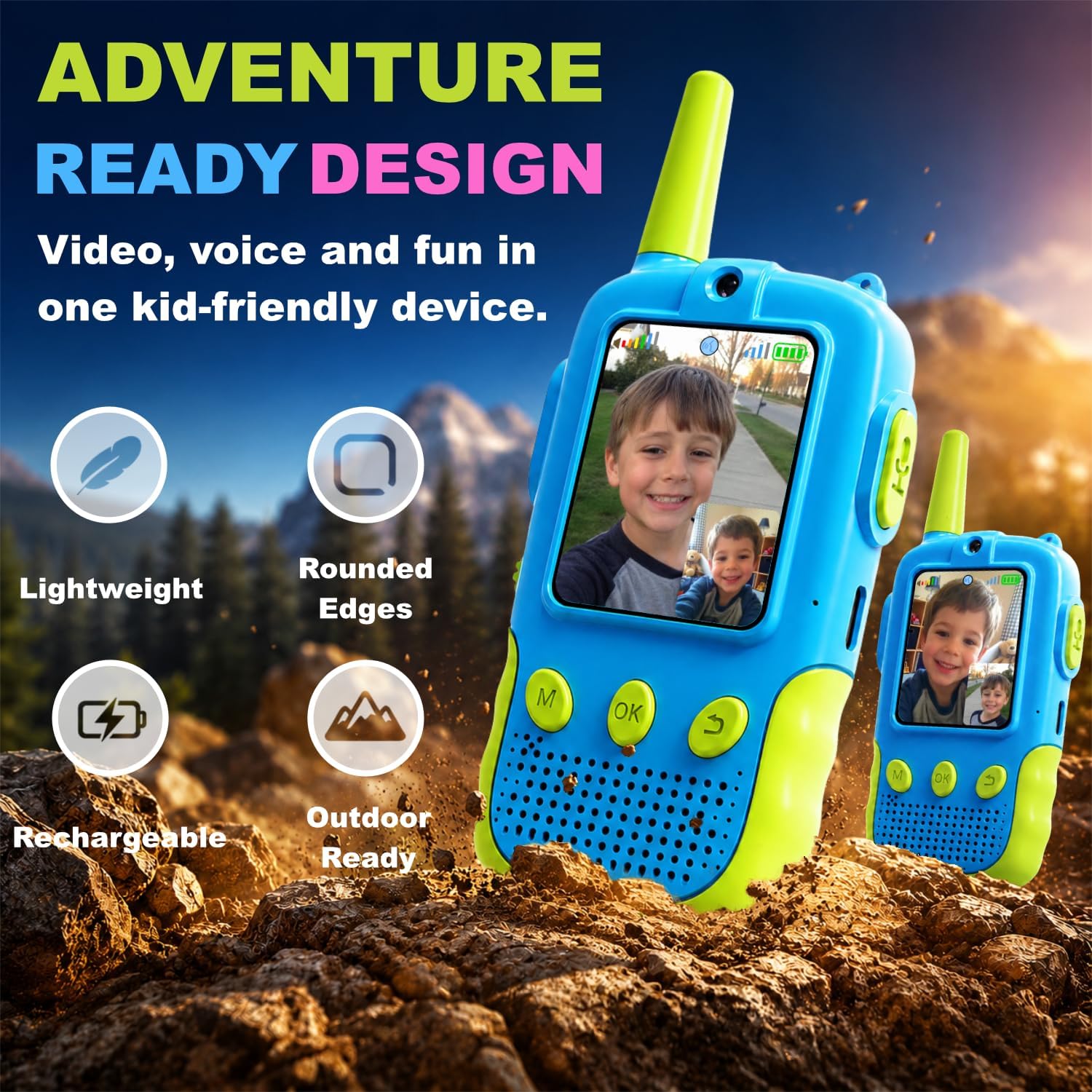 Detalle de KYTHOVI Video Walkie Talkies, 2-Pack Rechargeable with Screens, Blue