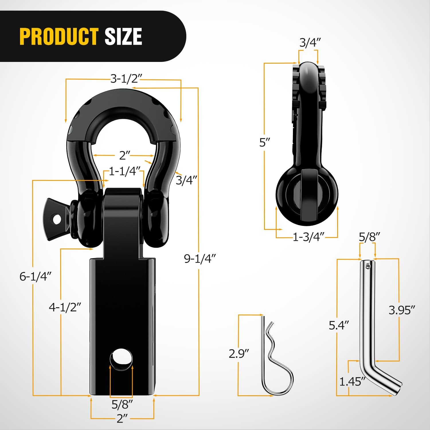 Thumbnail 1 de Nilight 2-Inch Shackle Hitch Receiver Recovery Towing Kit (45,000 LBs breaking strength)