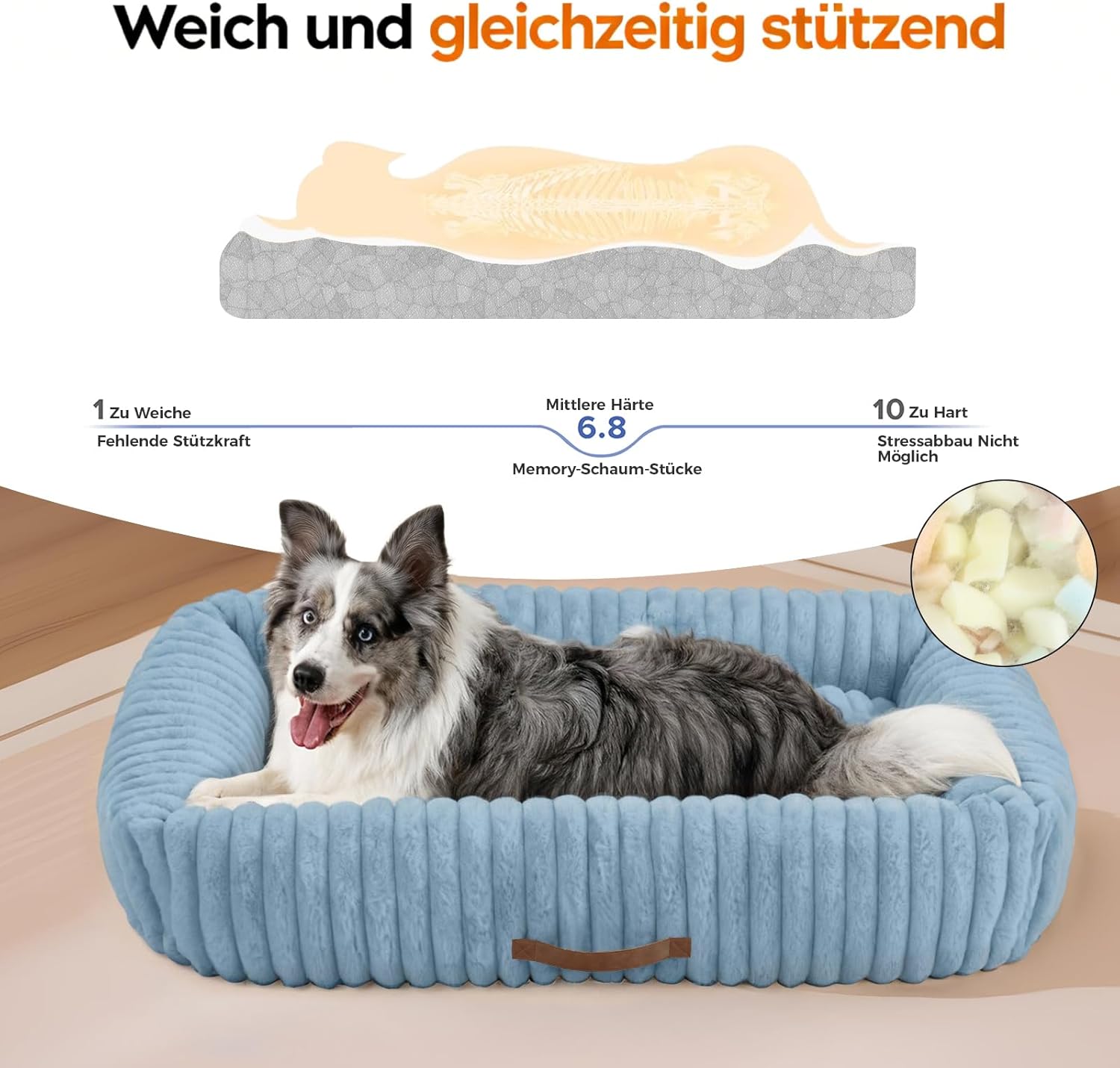 Thumbnail 2 de Upvilla Luxusweicher Hundekorb mit 4-seitigem Nackenkissen – Hundebett 109 × 76 × 20 cm (blau)