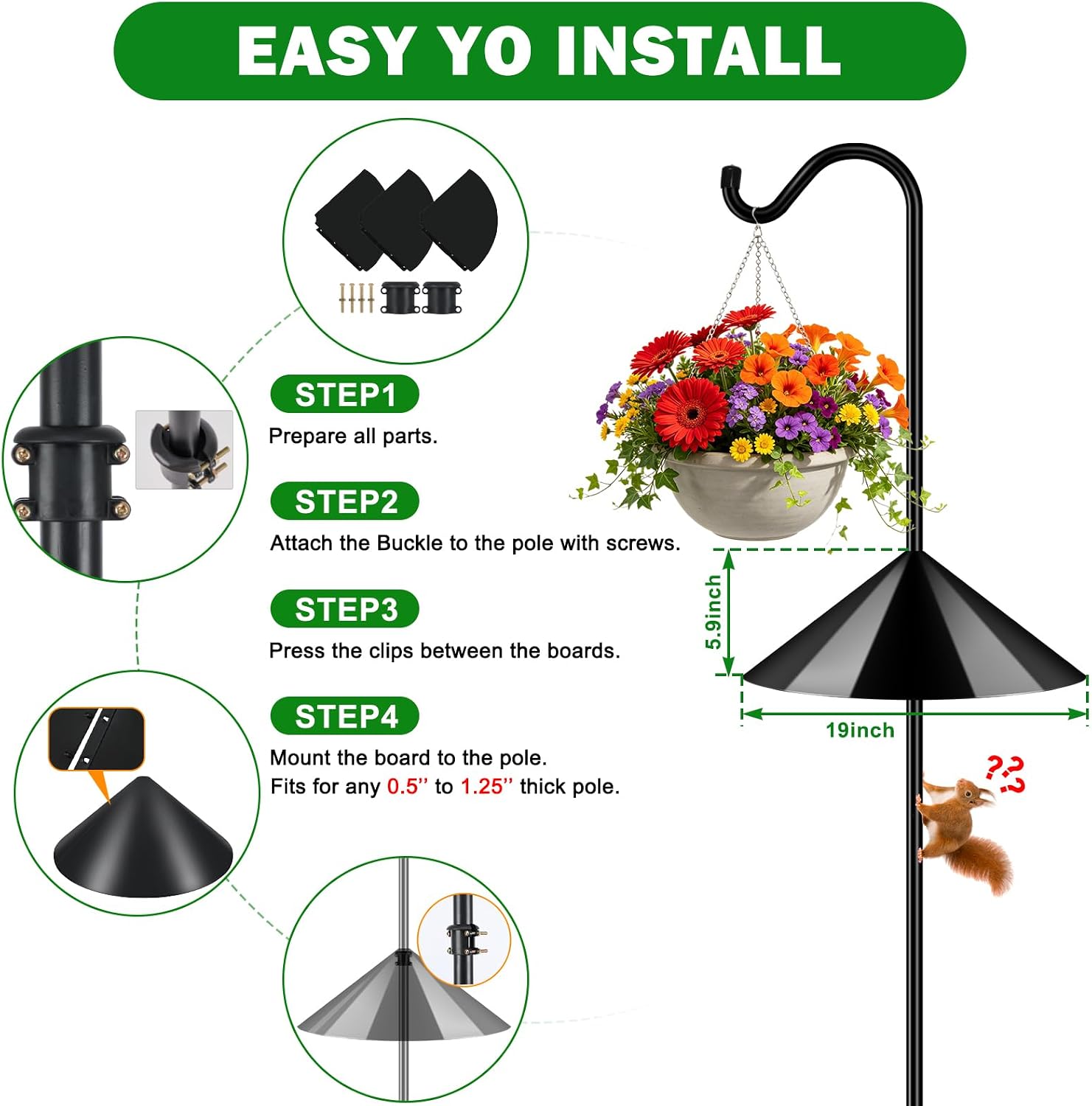Detalle 2 de FEED GARDEN LX-7MYGSSZ-108IN-1 Bird Feeder Pole with Baffle and 7-Prong Base