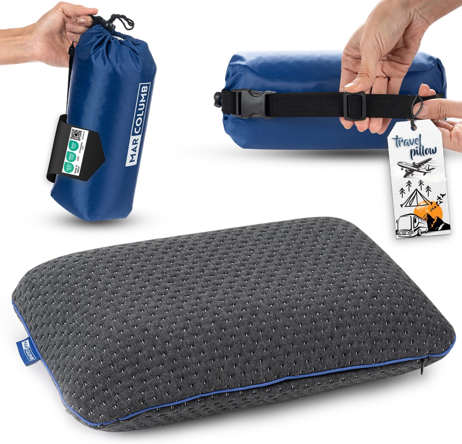 Marcolumb Cuscino da viaggio: supporto ergonomico in memory foam con federa termoregolante
